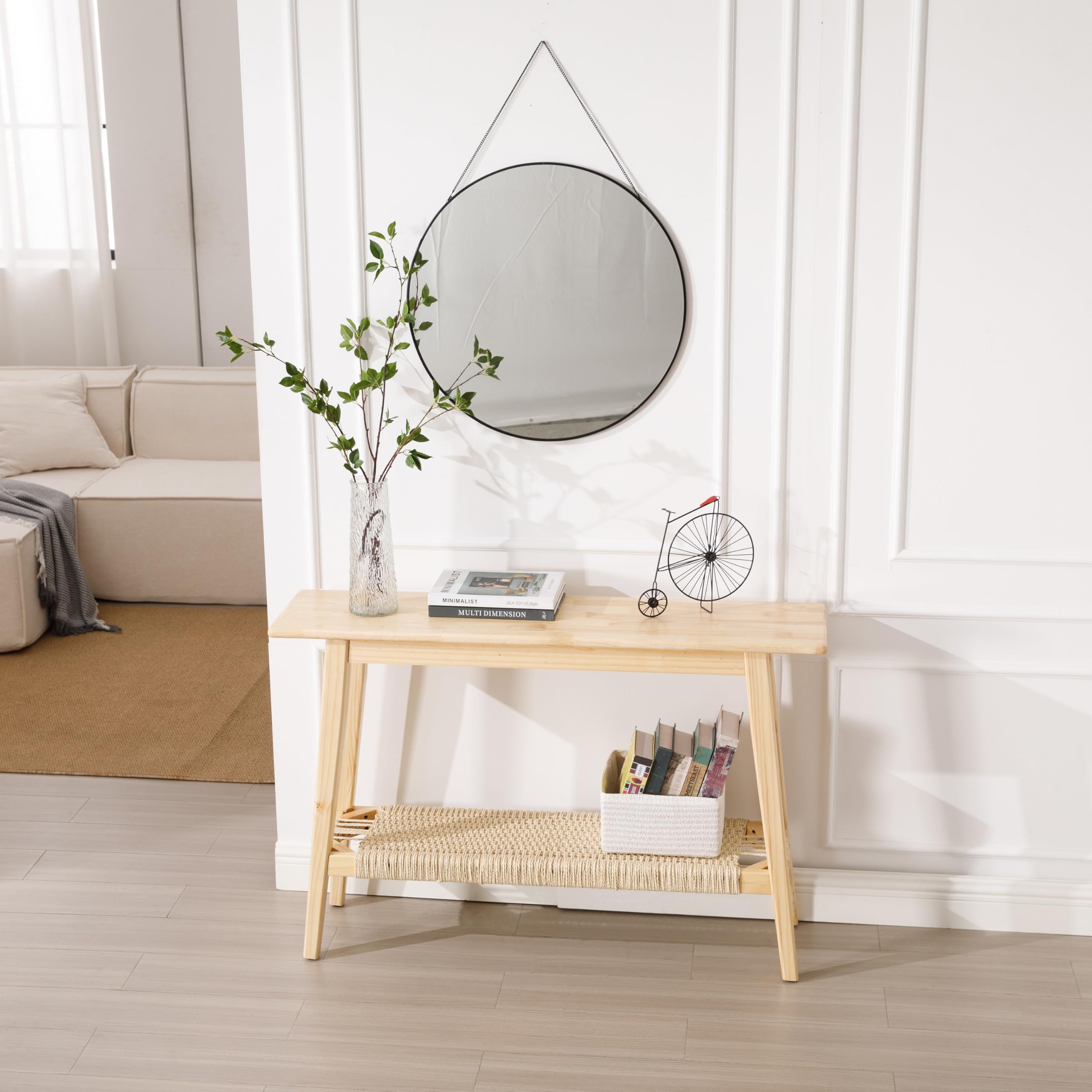 Kmax Natural Entryway Table with Rattan Storage Shelf - 22162ET