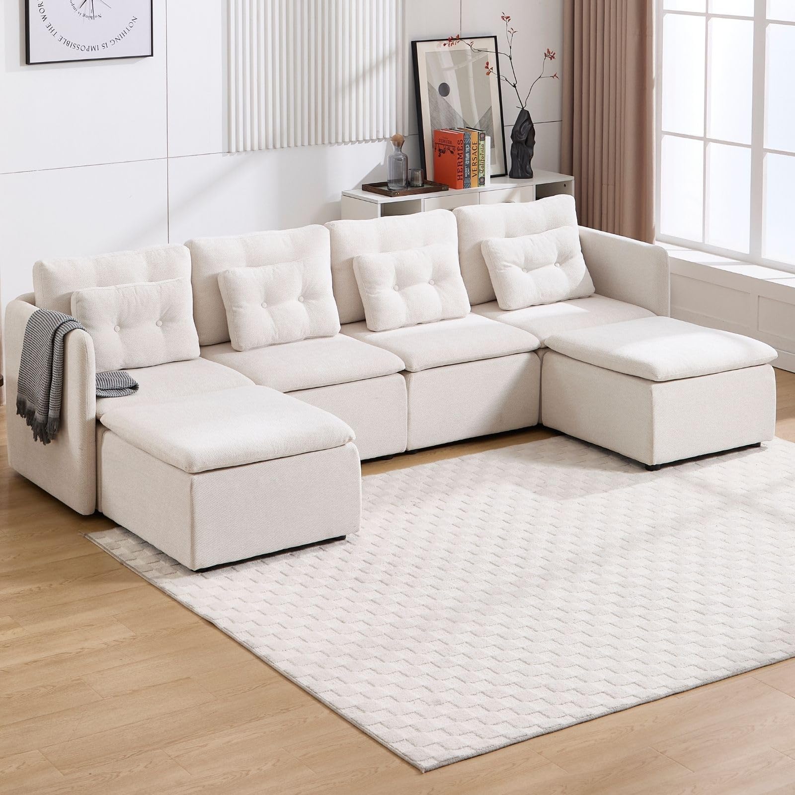 VESCASA Chenille 56.5" Modular Sectional Sofa with Waist Pillow - 90041SF