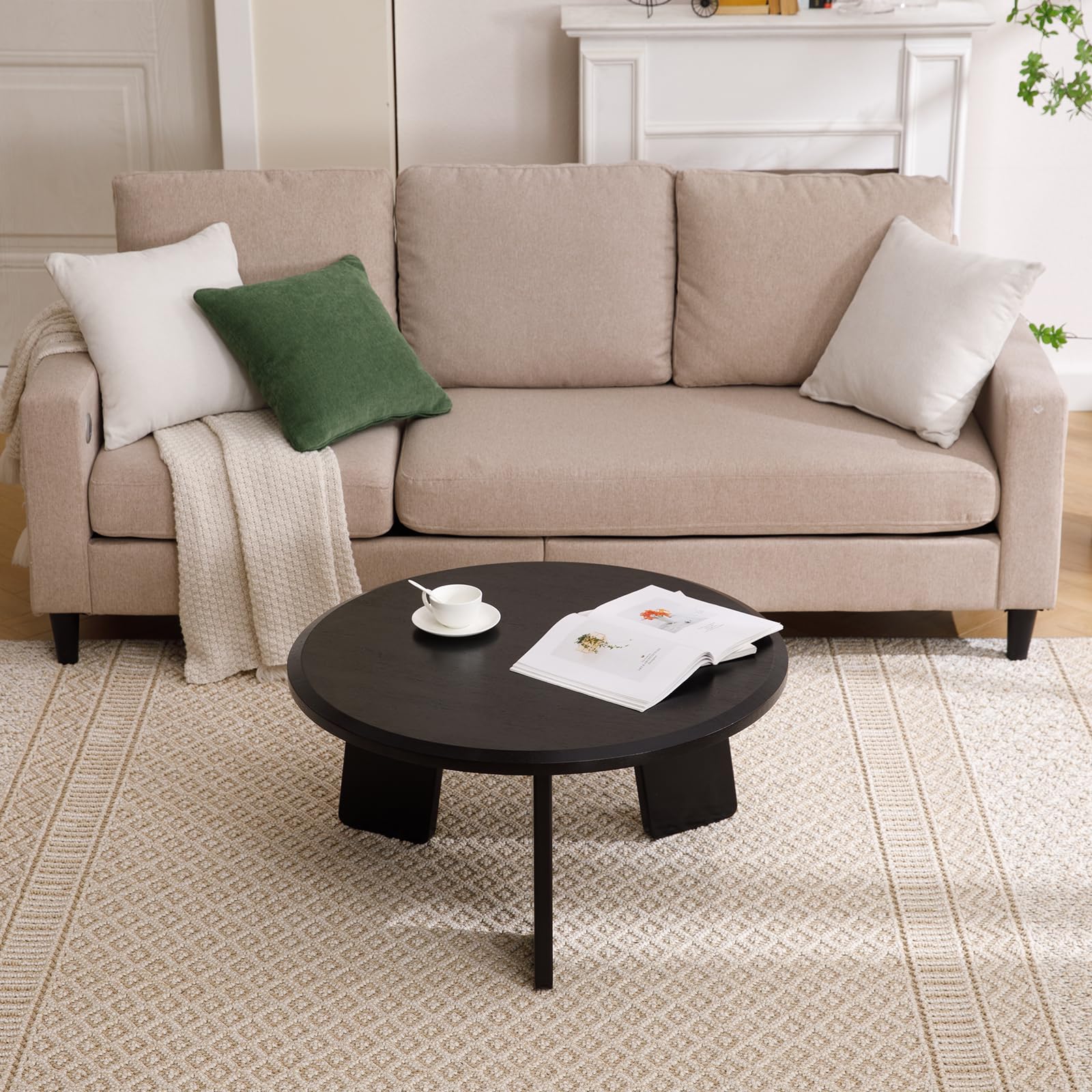 VESCASA Wood Black Round Coffee Table - XX12CT