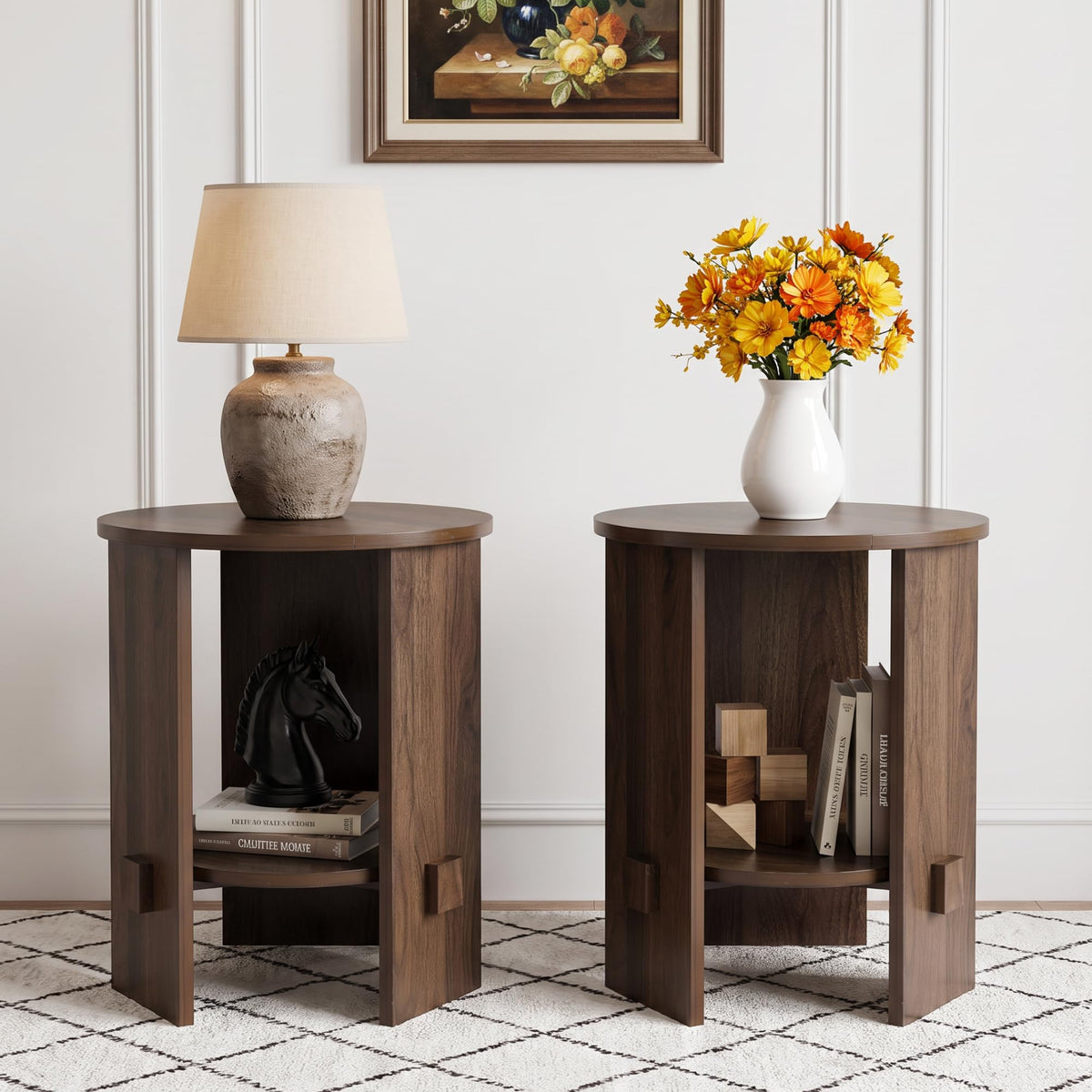 20"H Round 2-Tier Walnut Accent & Side Table