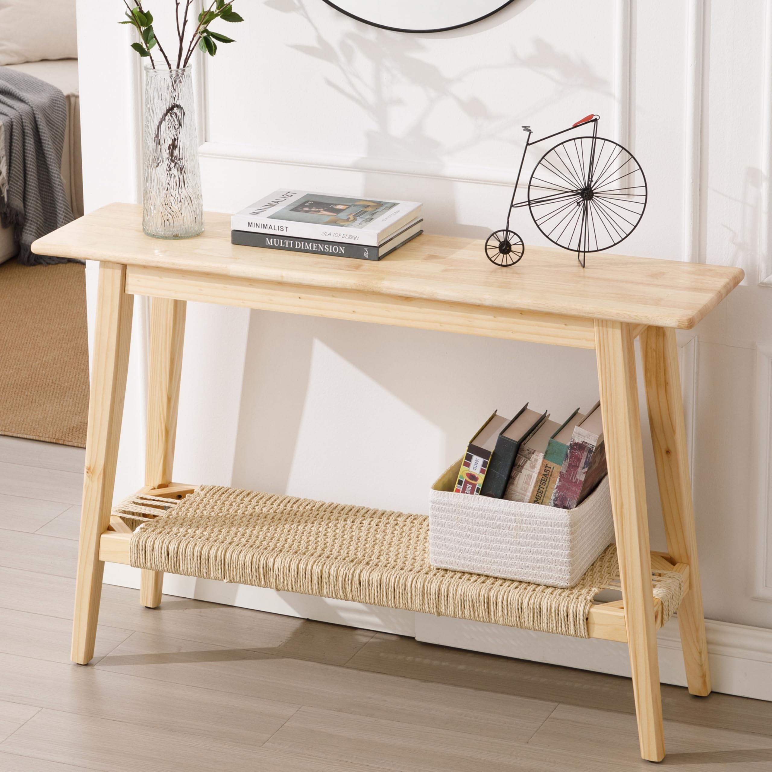 Kmax Natural Entryway Table with Rattan Storage Shelf - 22162ET