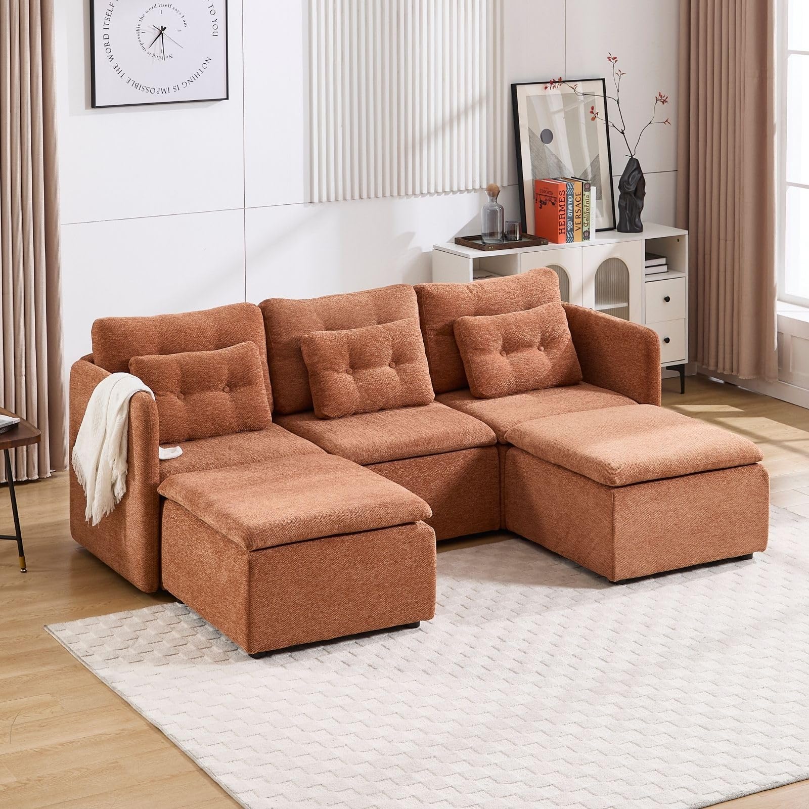 VESCASA Chenille 56.5" Modular Sectional Sofa with Waist Pillow - 90041SF