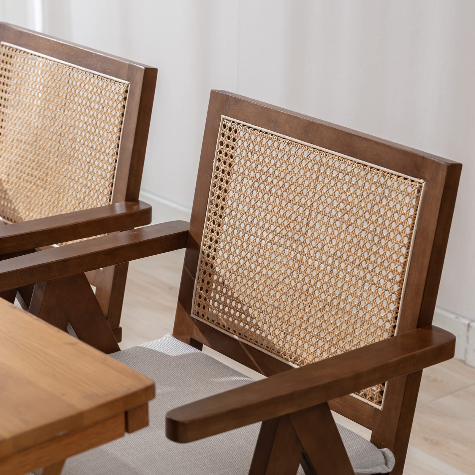 Janoray Rattan Back Linen Dining Chairs Set of 2 - 1826DC