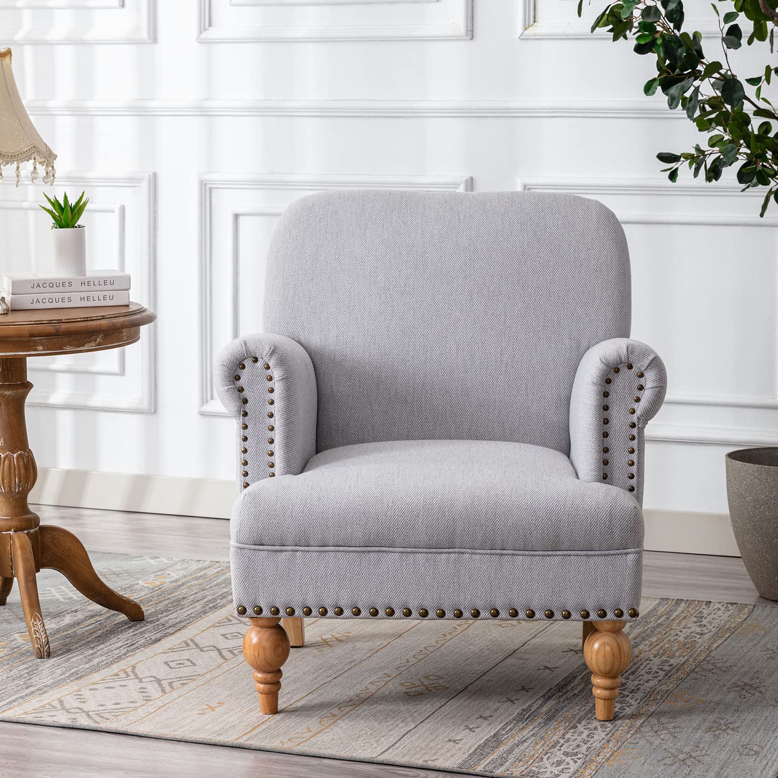 Janoray Nailhead Trim Linen Accent Chair 1 PCS - 8330AC