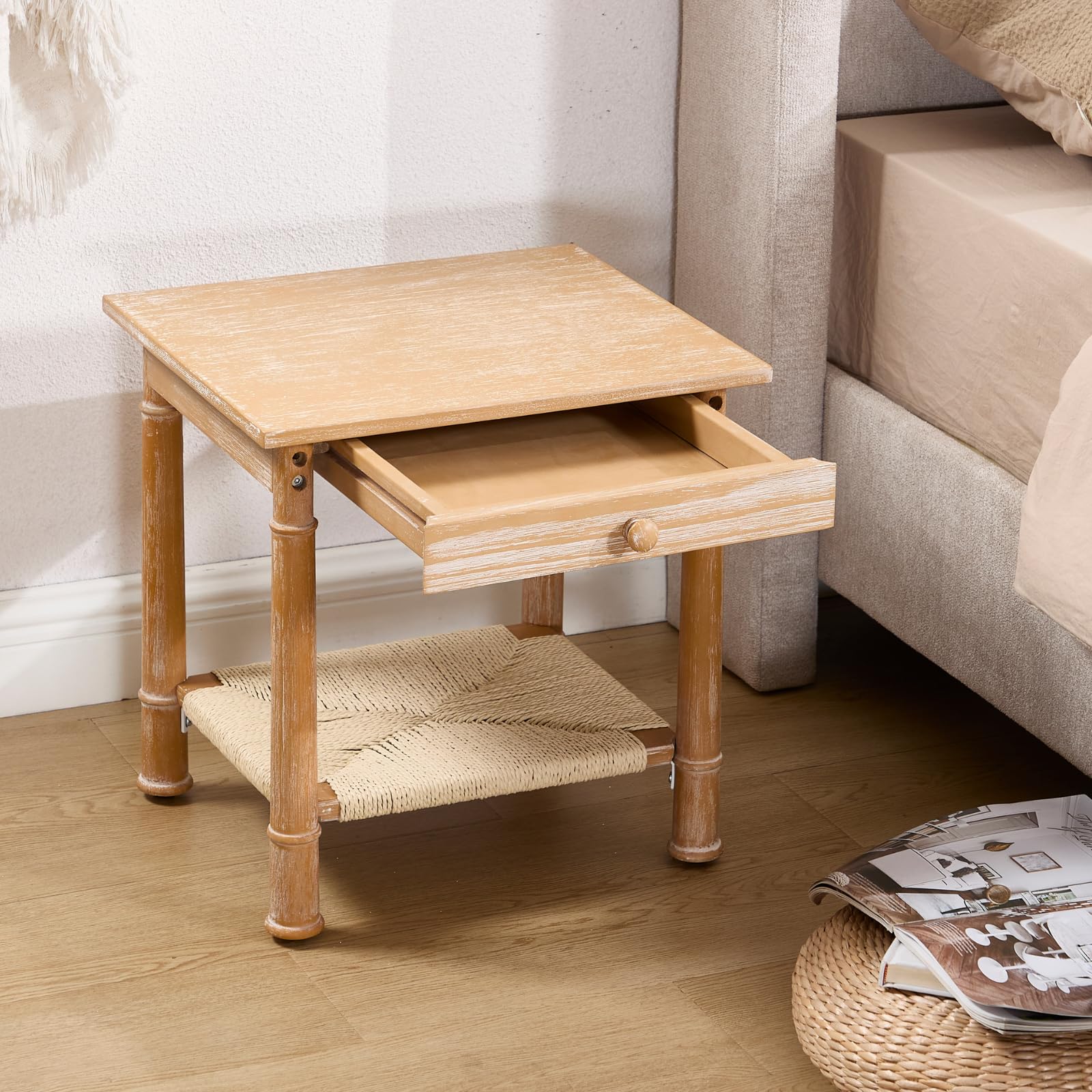Janoray Farmhouse Square Side Table with Drawer - 22752ST