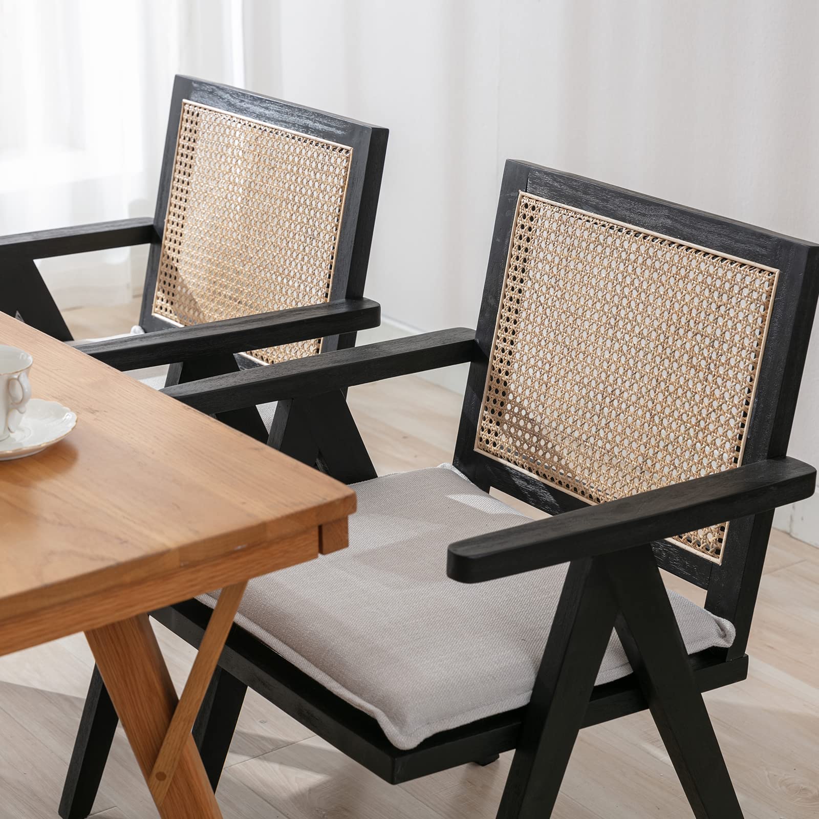Janoray Rattan Back Linen Dining Chairs Set of 2 - 1826DC