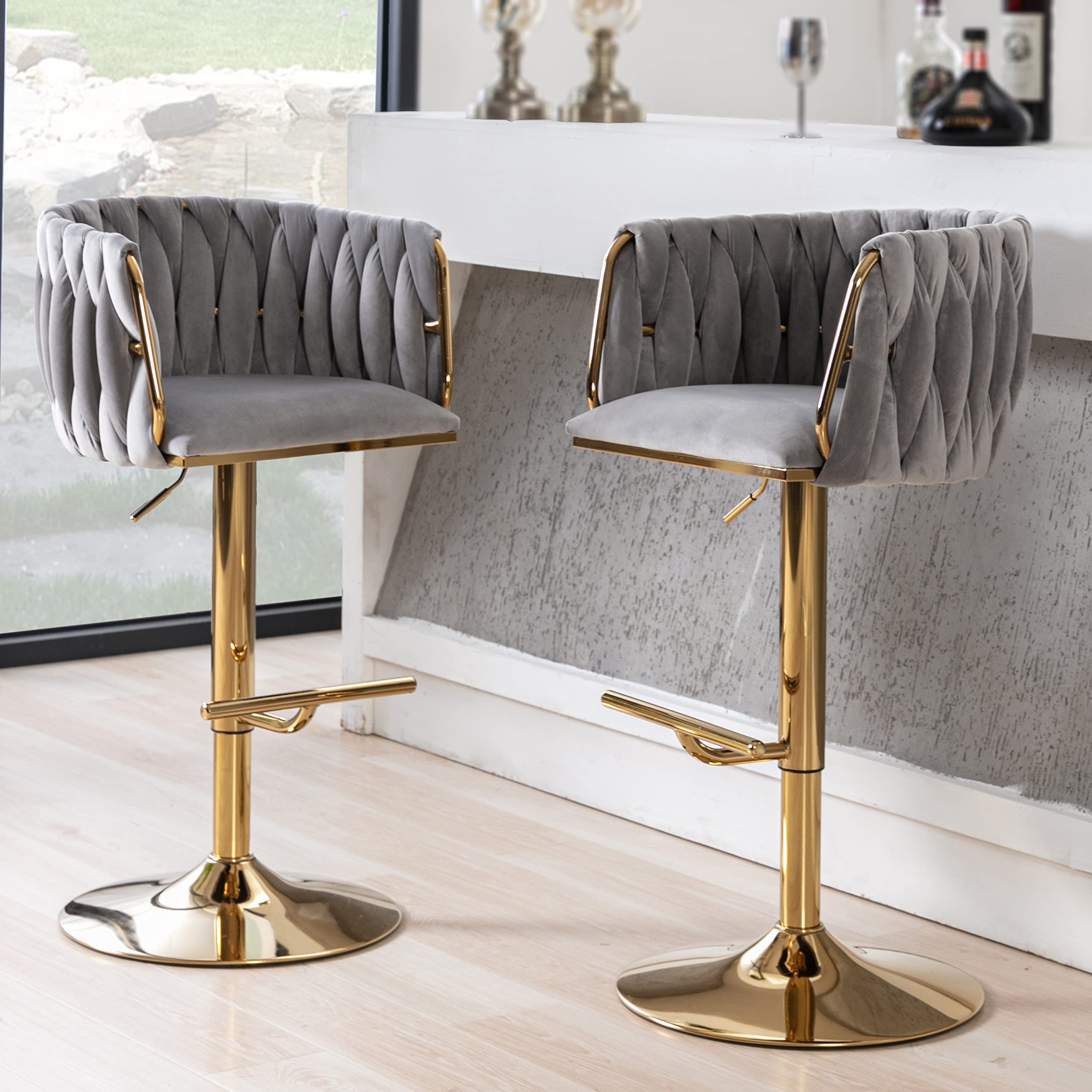 CHICAURA Swivel Gold Base Bar Stools Set of 2 - 6022AB