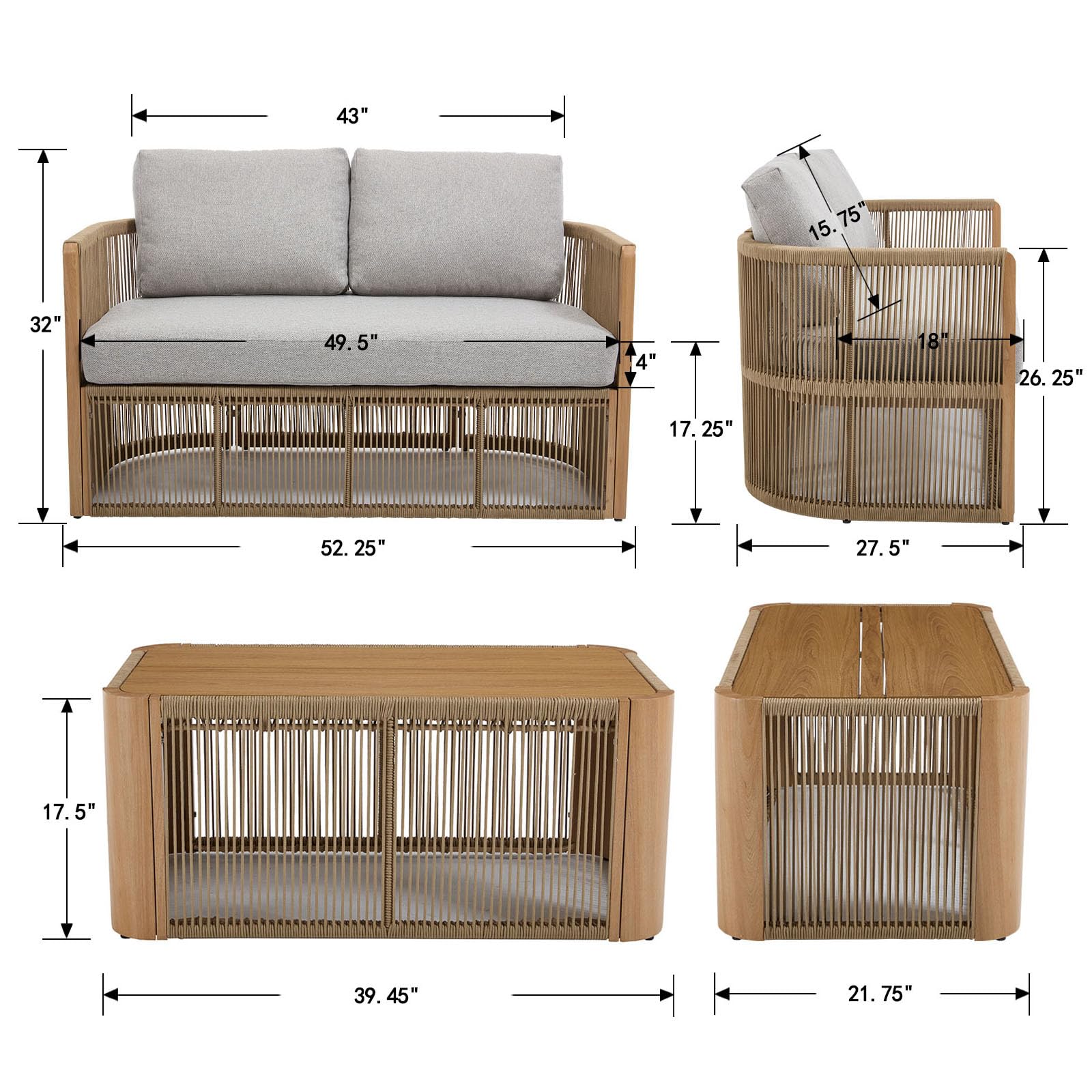 Janoray Woven Rope Outdoor Armchair Set of 2 - 1621AC