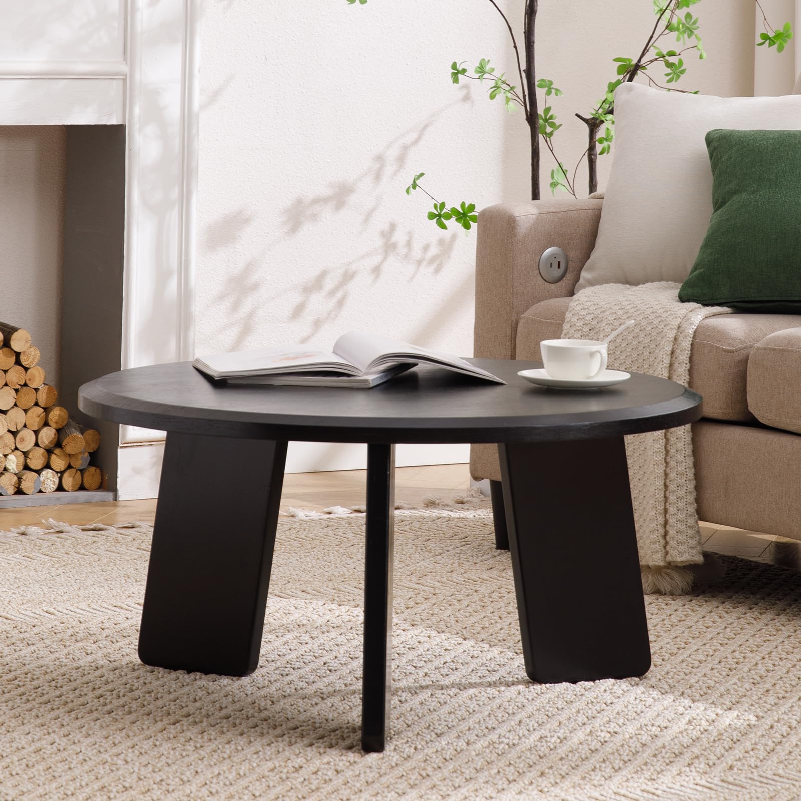 VESCASA Wood Black Round Coffee Table - XX12CT