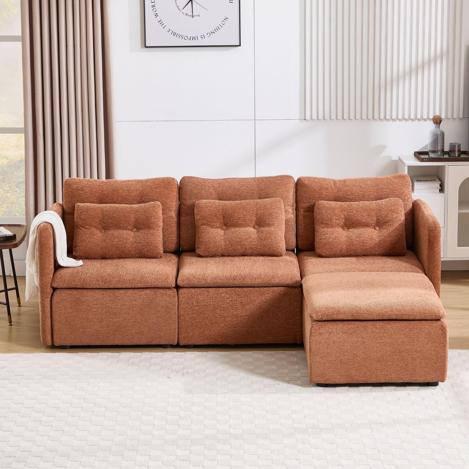 VESCASA Chenille 56.5" Modular Sectional Sofa with Waist Pillow - 90041SF