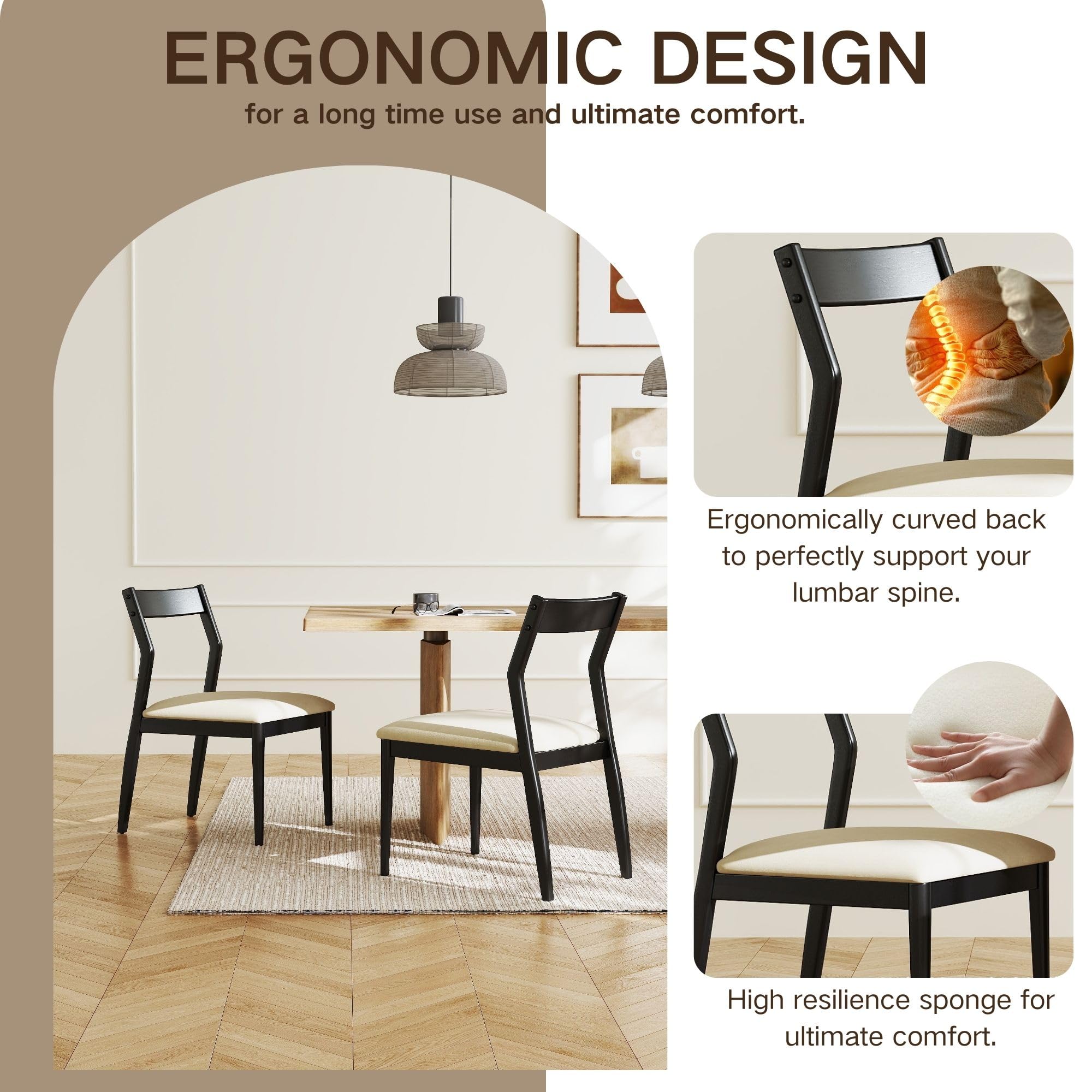 VESCASA Open Back Wooden Dining Chairs Set of 2 - 2313DC