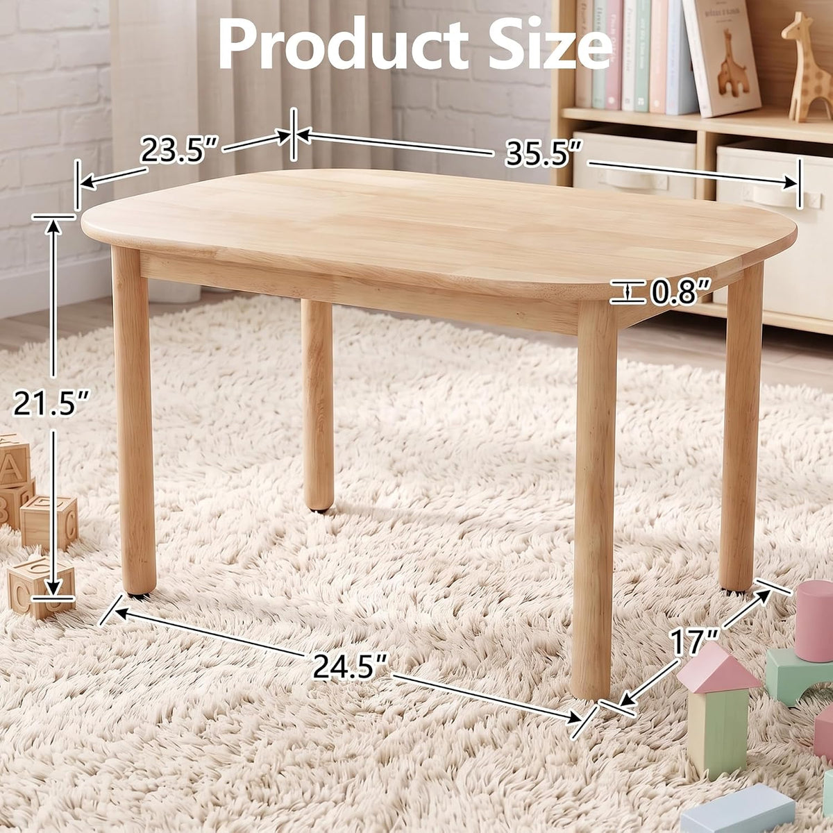 36" Solid Rubberwood Kids Activity Table