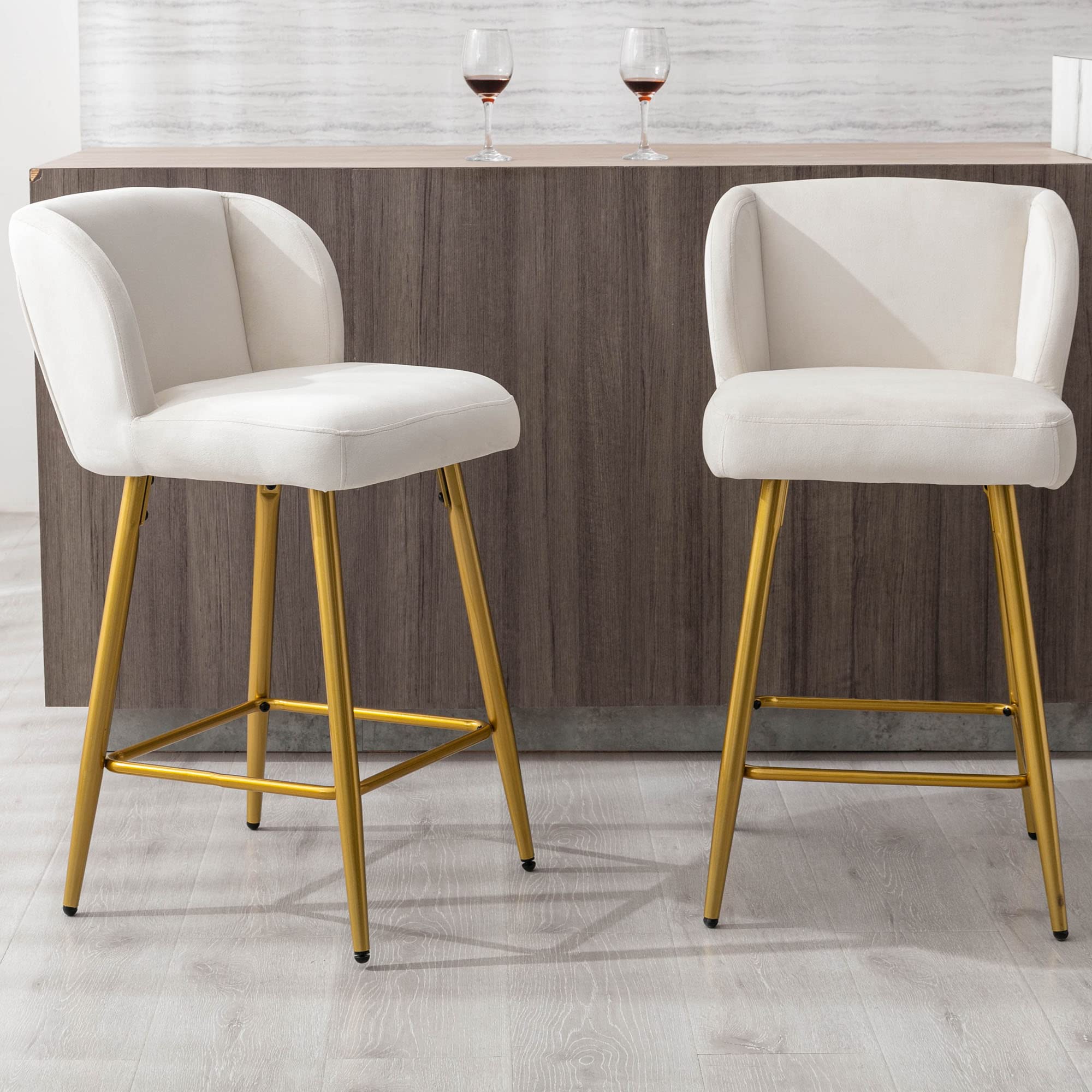 VESCASA 26"H Modern Back Metal Legs Counter Bar Stools Set of 2 - 2305