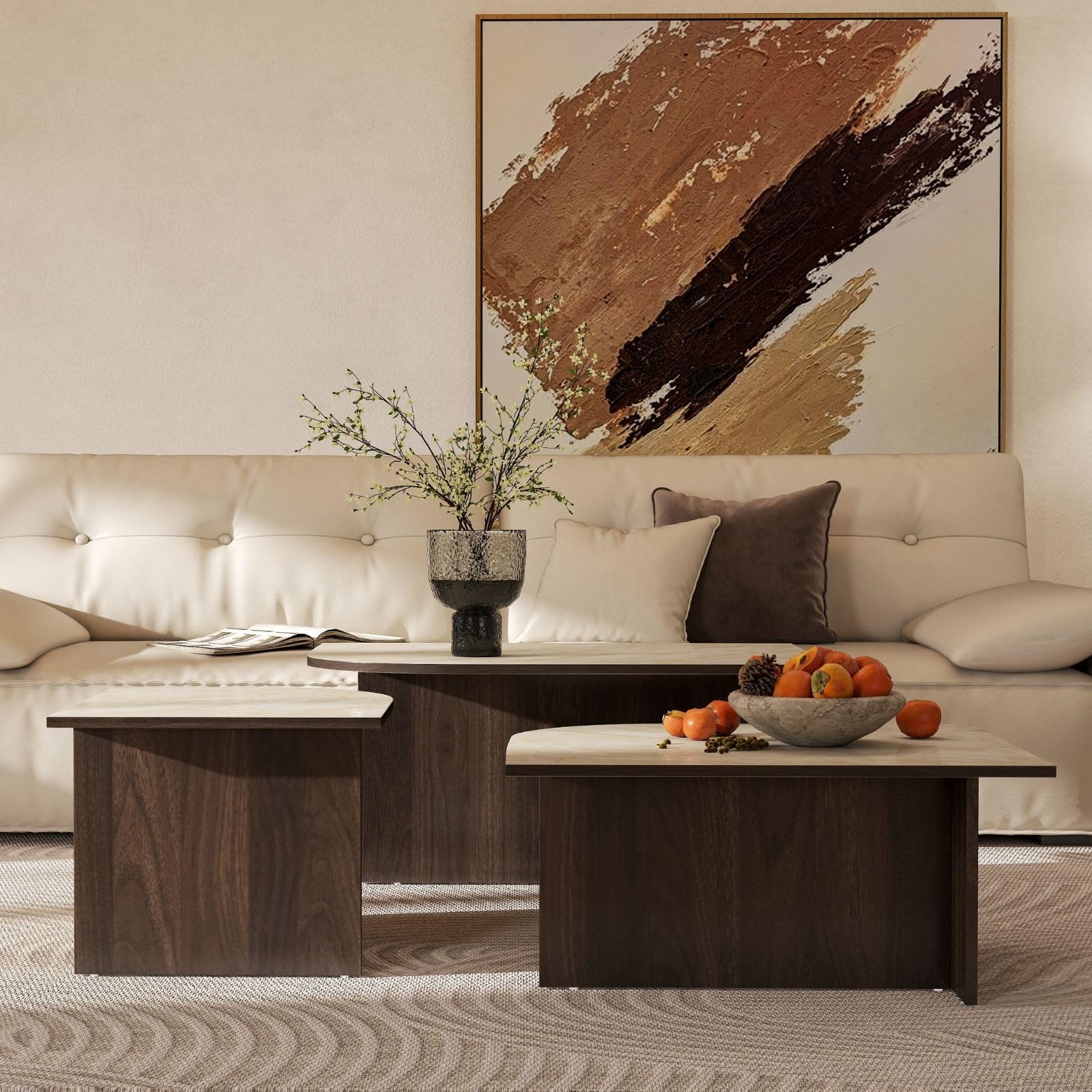 CIMOTA Modern 3-Piece Faux Marble Coffee Tables Set - 00144CT