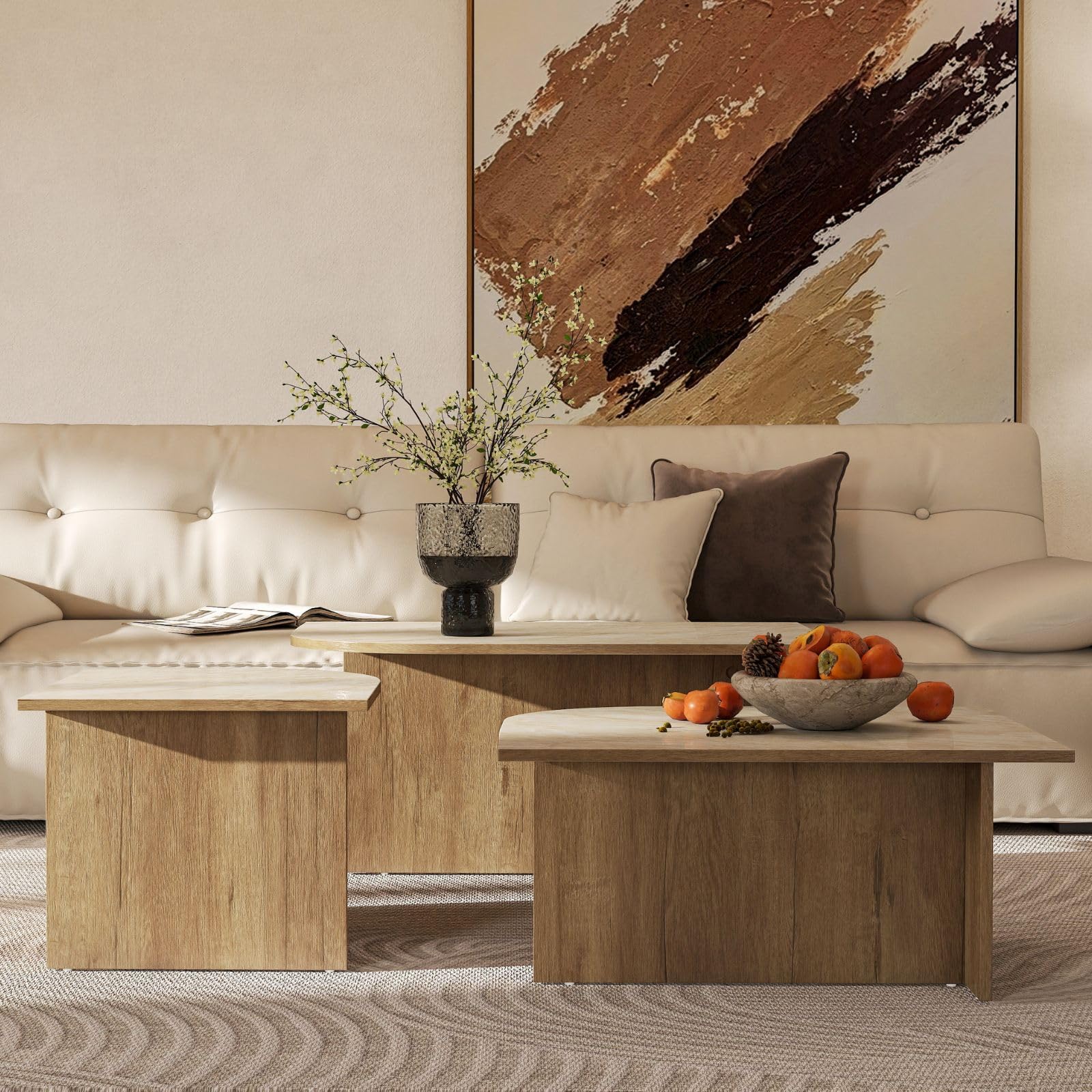CIMOTA Modern 3-Piece Faux Marble Coffee Tables Set - 00144CT