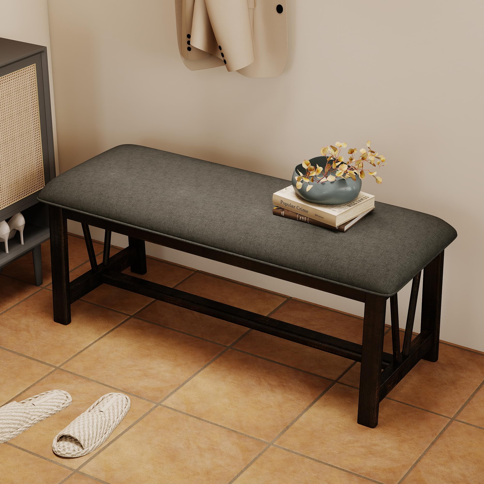 Kmax 44" Farmhouse Upholstered Wood Bench - 6103BH