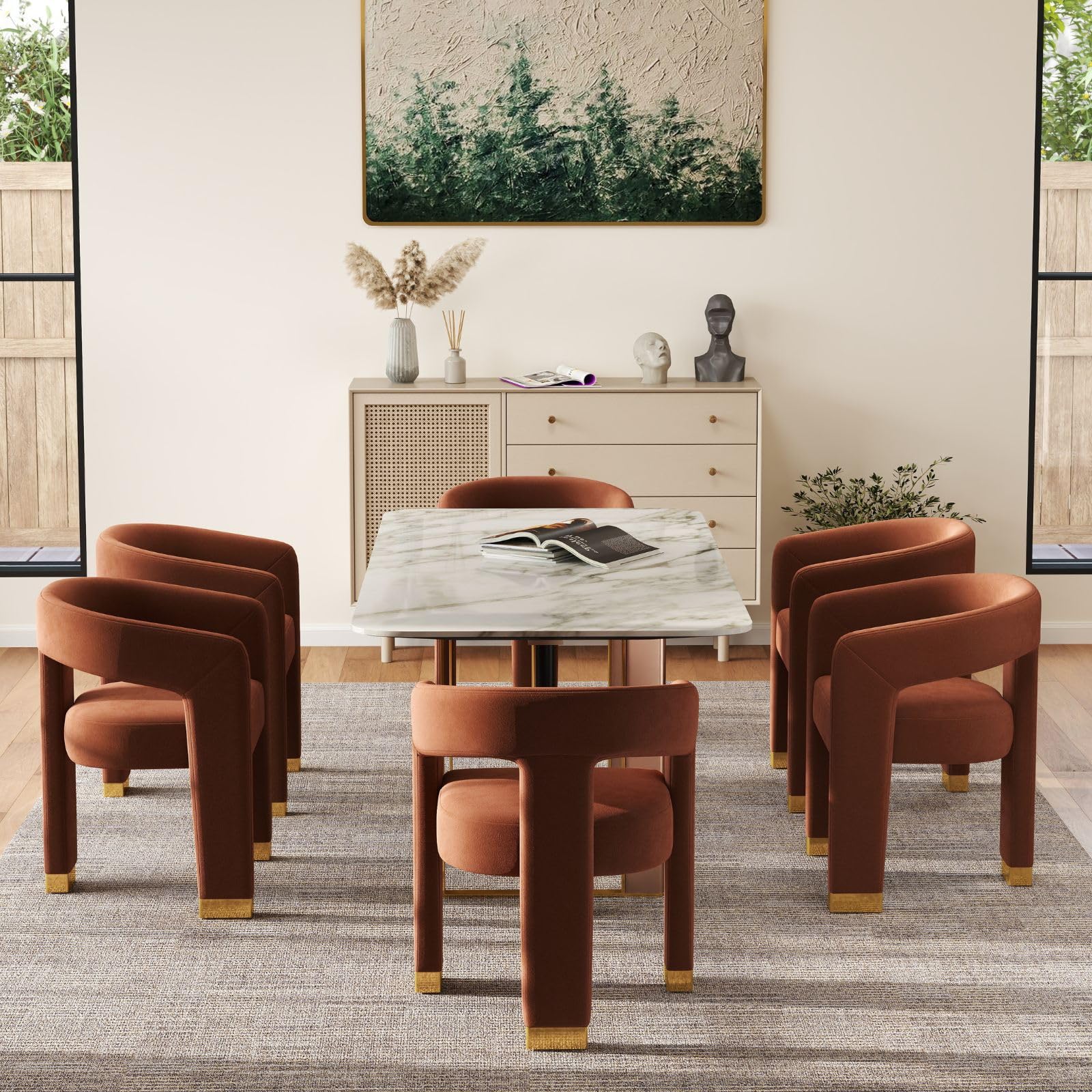 ZH4YOU Open-Back Velvet Barrel Dining Chair 1 PCS - 5202DC