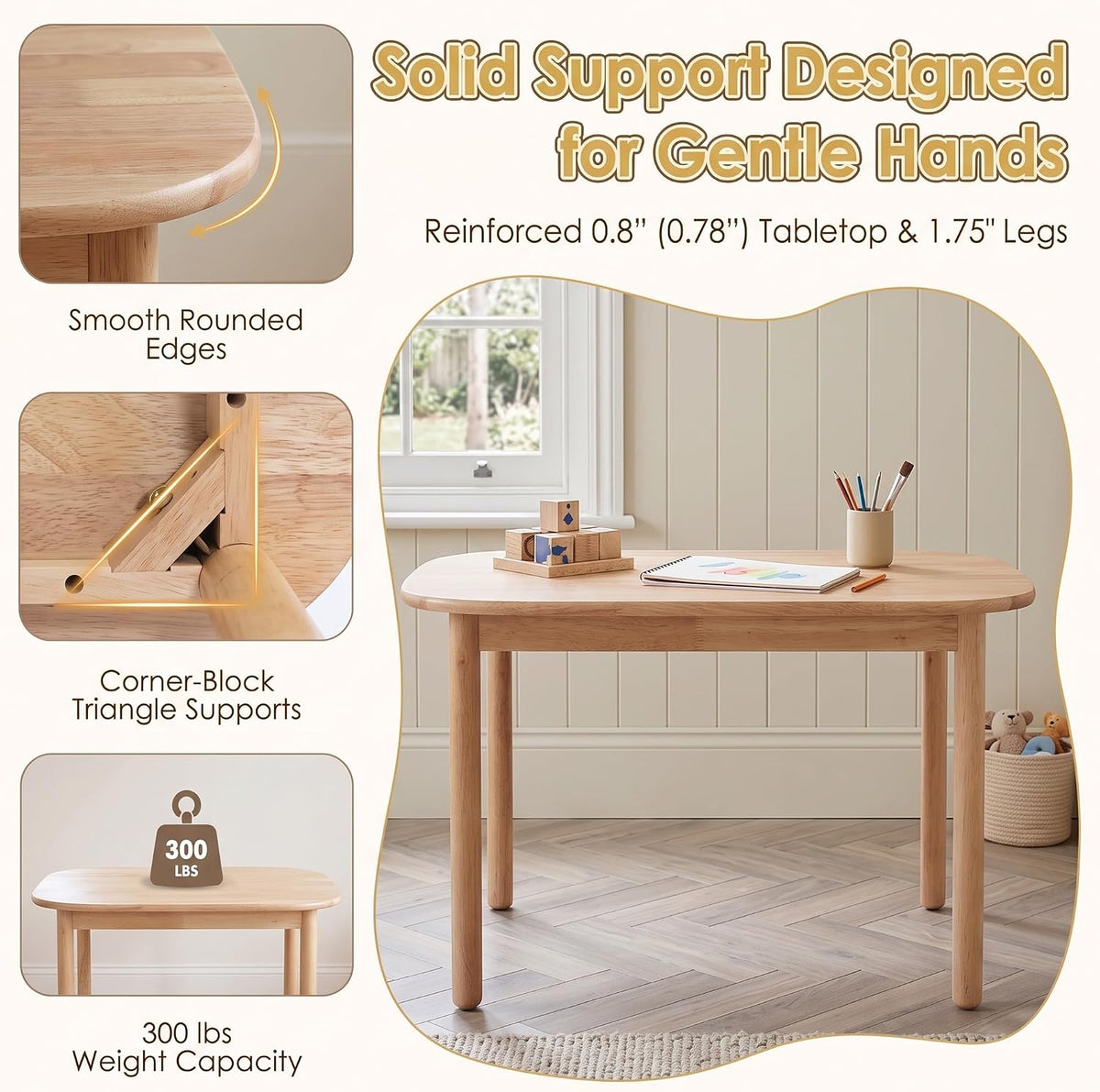 36" Solid Rubberwood Kids Activity Table