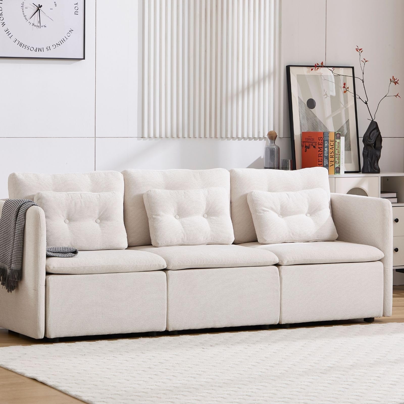 VESCASA Chenille 56.5" Modular Sectional Sofa with Waist Pillow - 90041SF