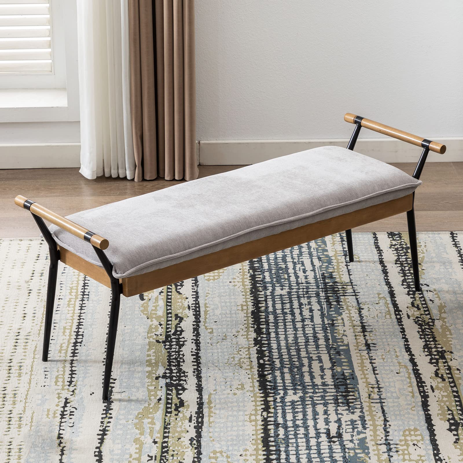 ROCITY Rectangle Metal Legs Bench with Arms - 2465BH