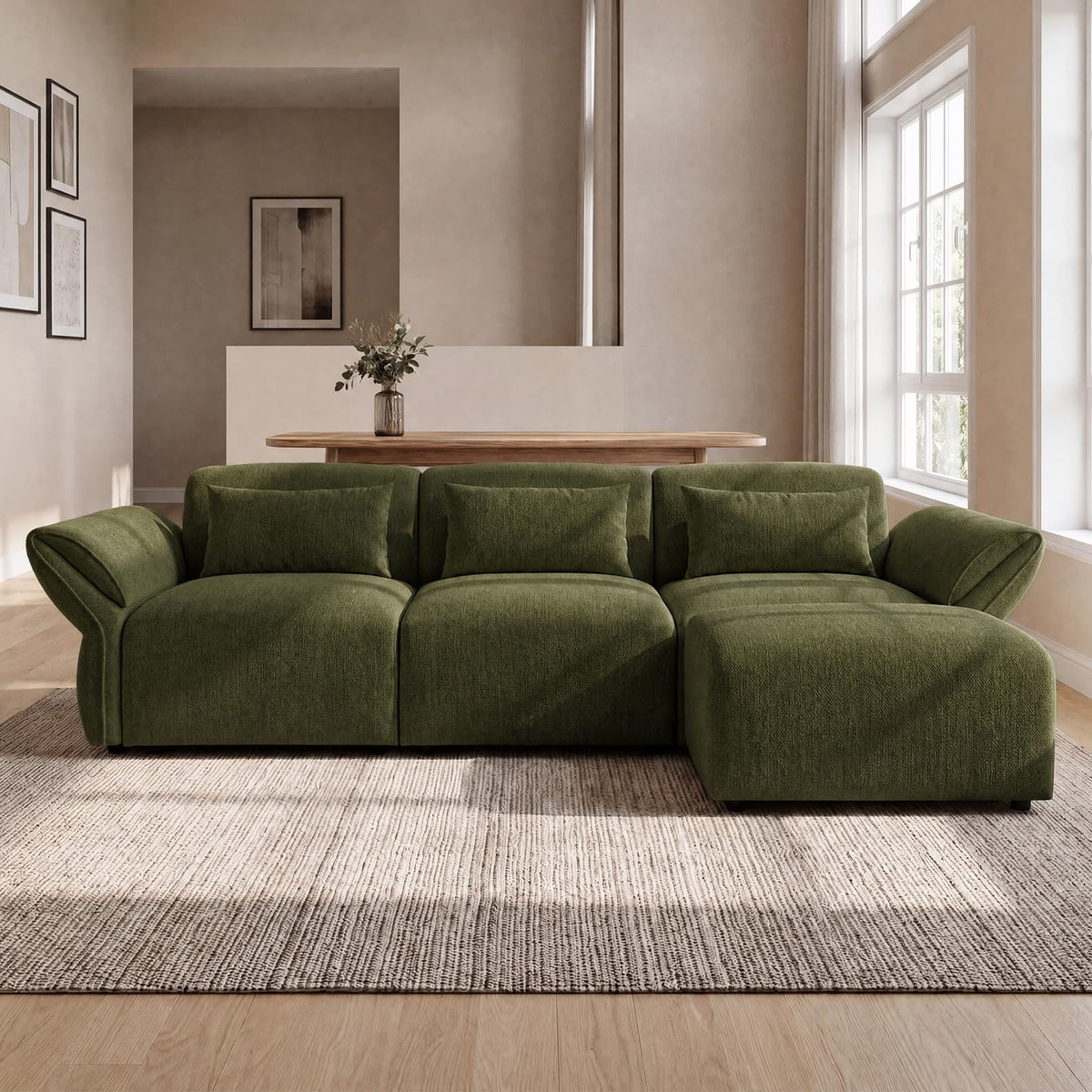 Chenille Modular Sectional Sofa with Deep Seats and Ottoman