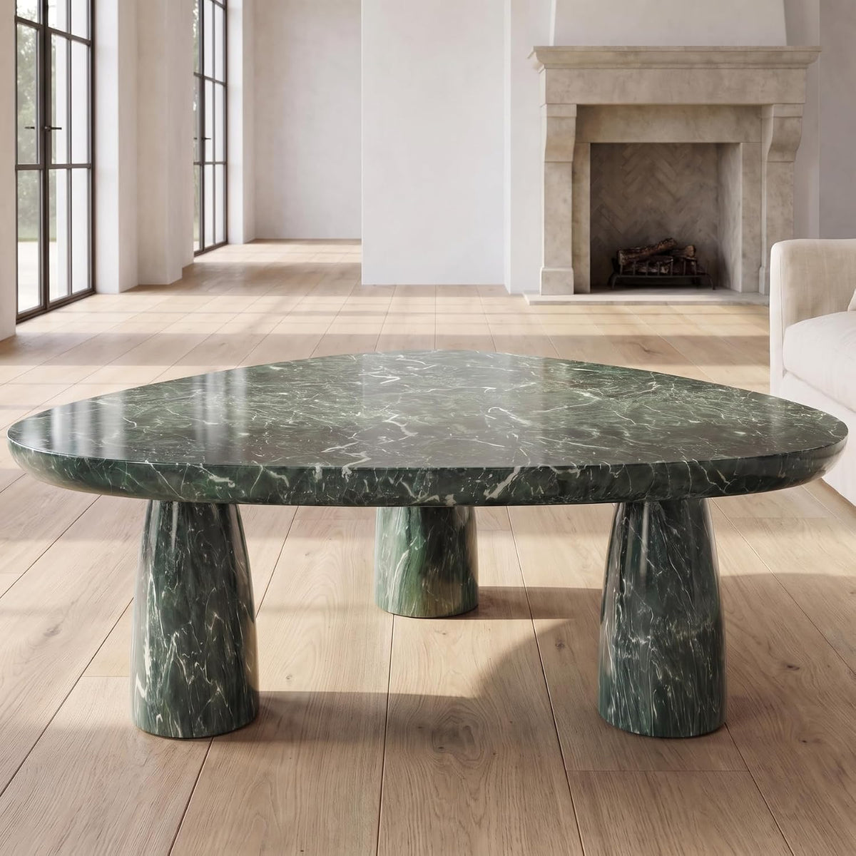 Organic Triangle Faux Marble Coffee Table with Rounded Edges