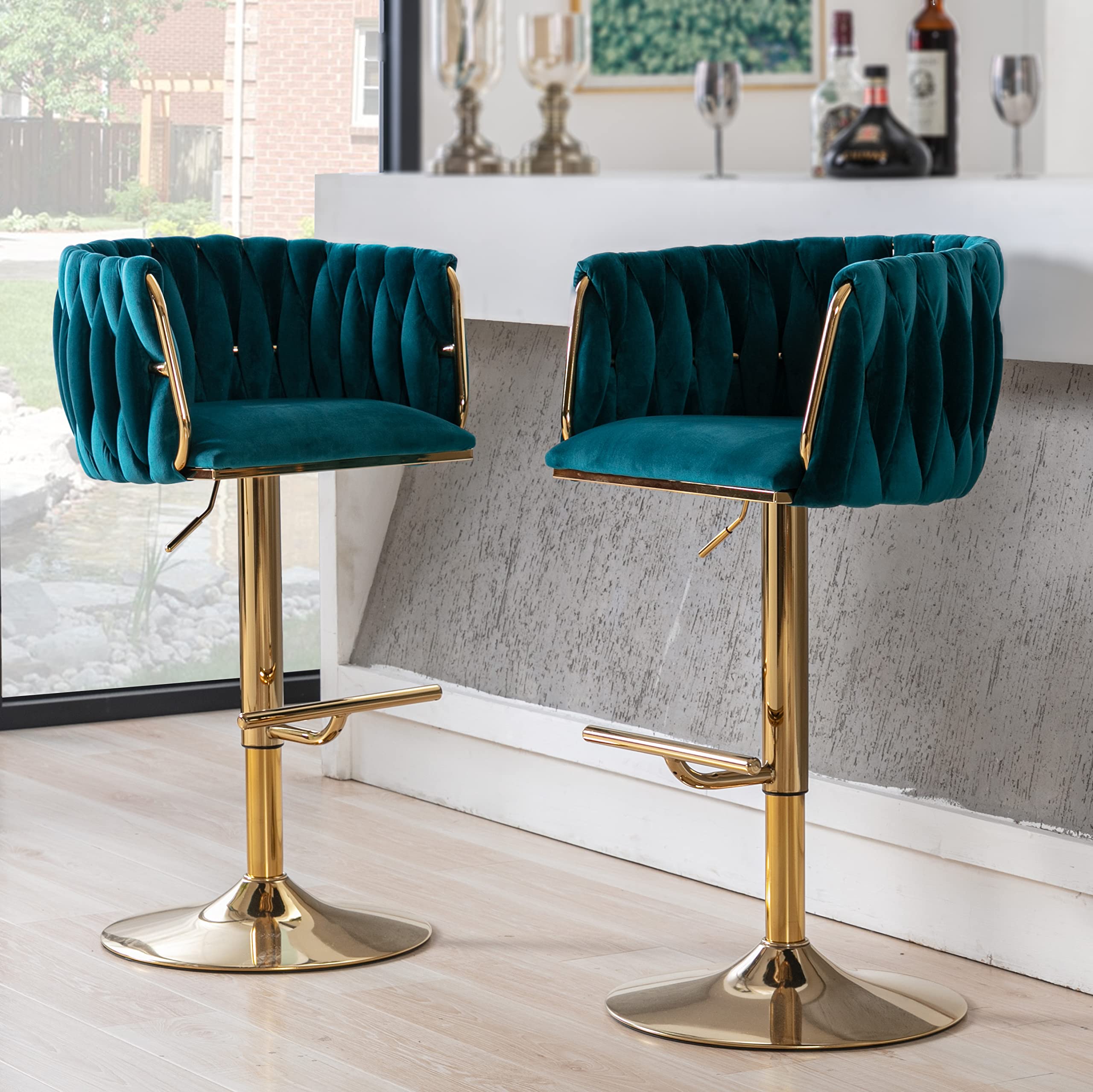 CHICAURA Swivel Gold Base Bar Stools Set of 2 - 6022AB