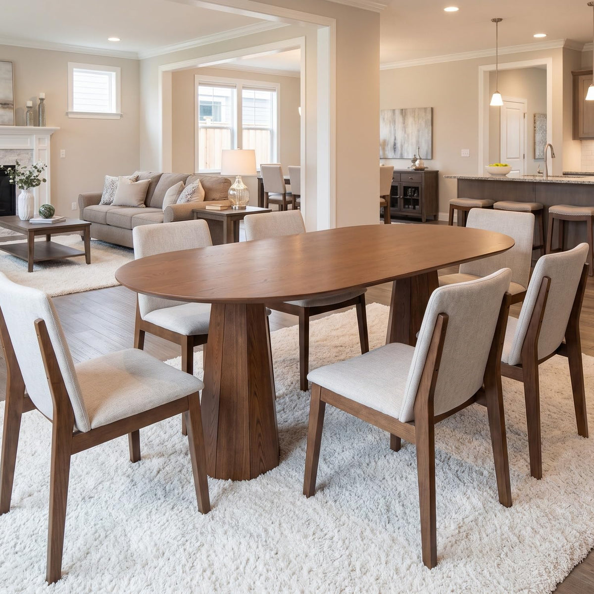 71" Oval Farmhouse Pedestal Dining Table for 6-8