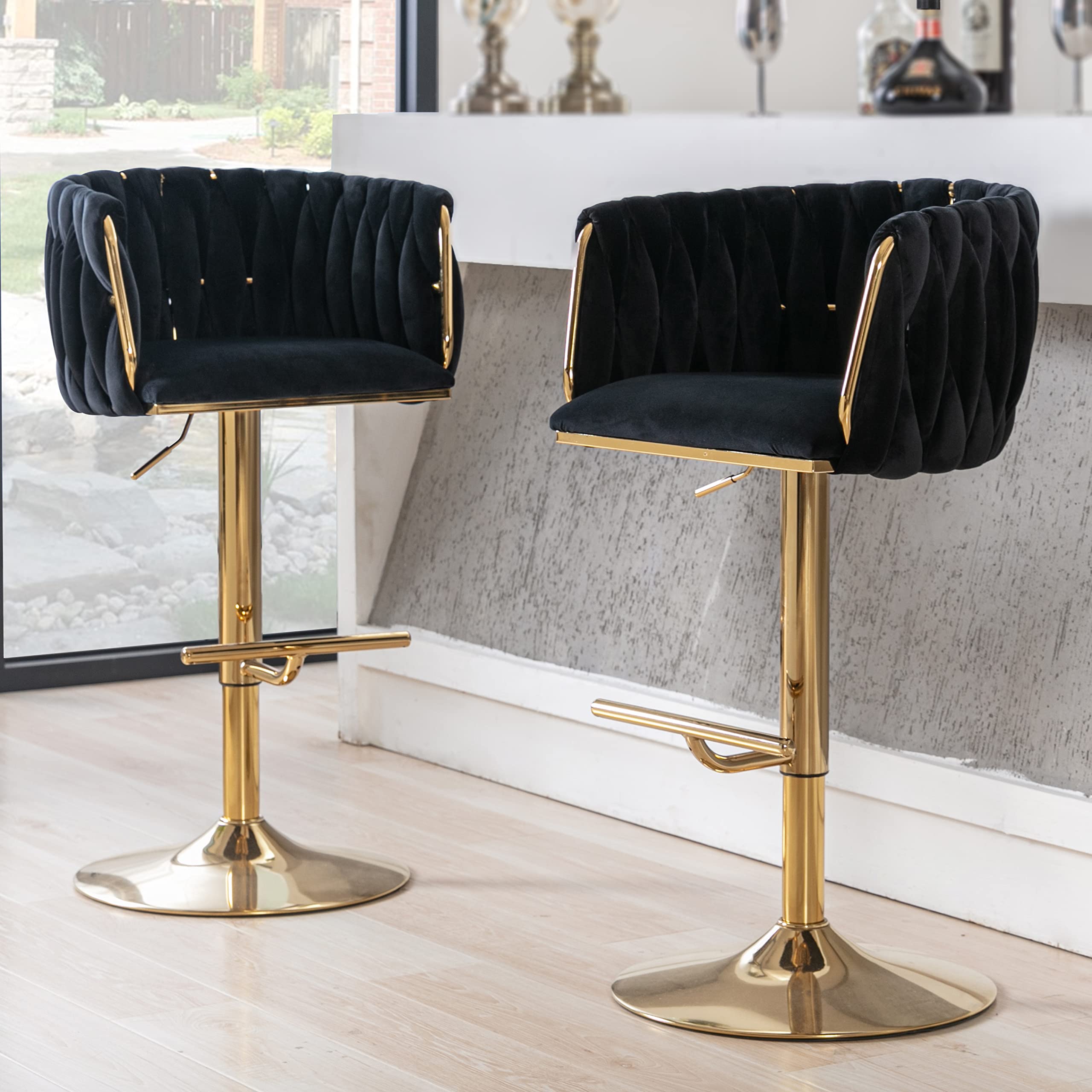 CHICAURA Swivel Gold Base Bar Stools Set of 2 - 6022AB