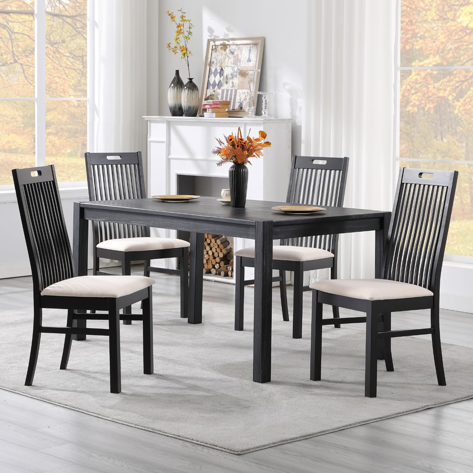 Kmax Farmhouse Walnut Wood Dining Chairs Set of 2 - 8131DC