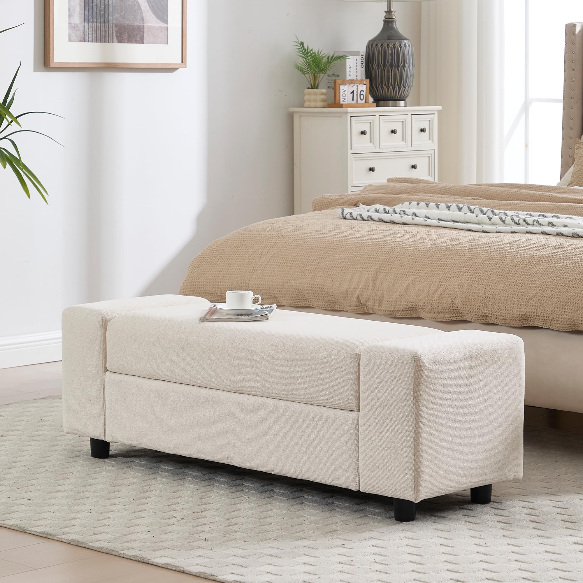 ROCITY 55" Upholstered Storage Bench for Entryway and Bedroom - 7060BH