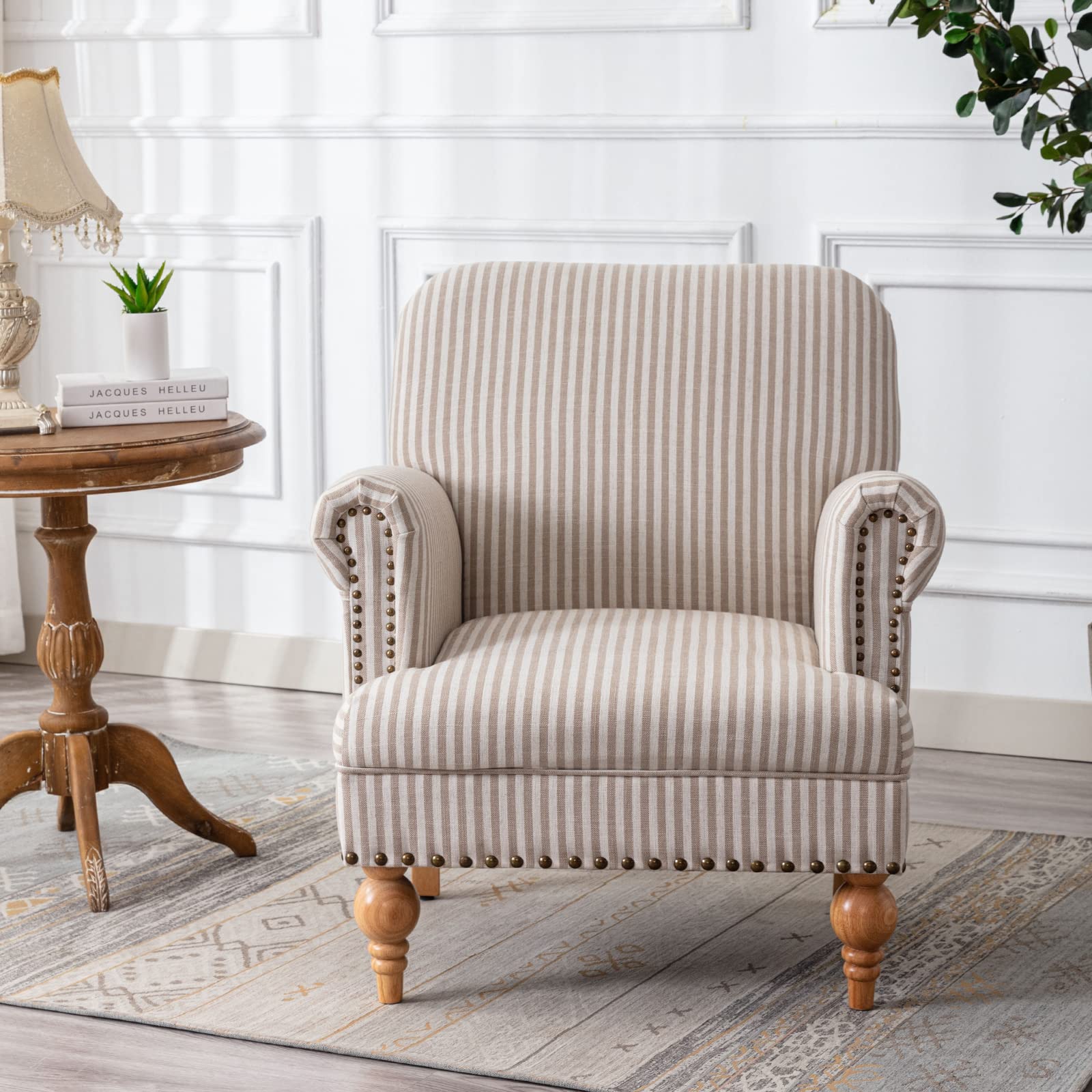 Janoray Nailhead Trim Linen Accent Chair 1 PCS - 8330AC