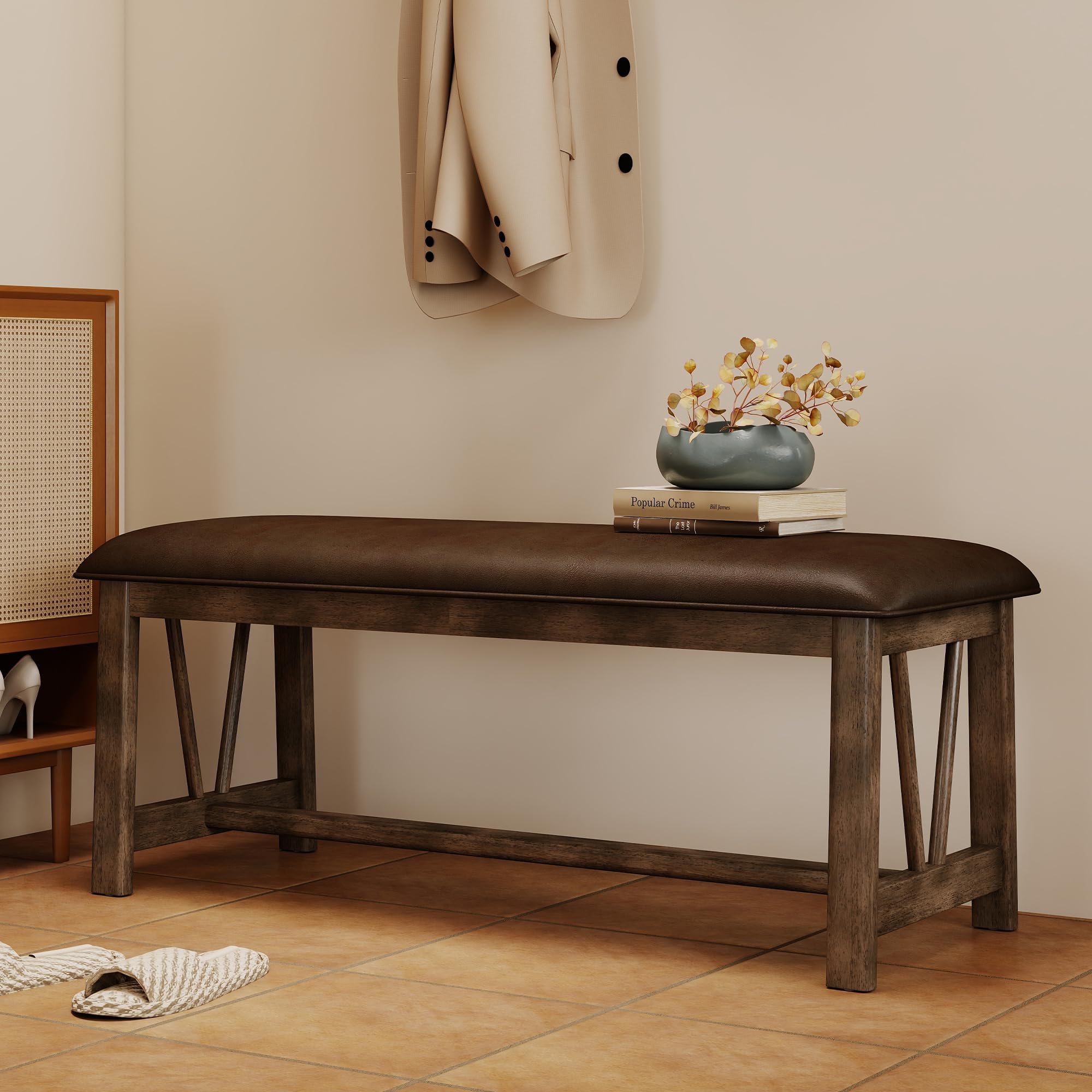 Kmax 44" Farmhouse Upholstered Wood Bench - 6103BH