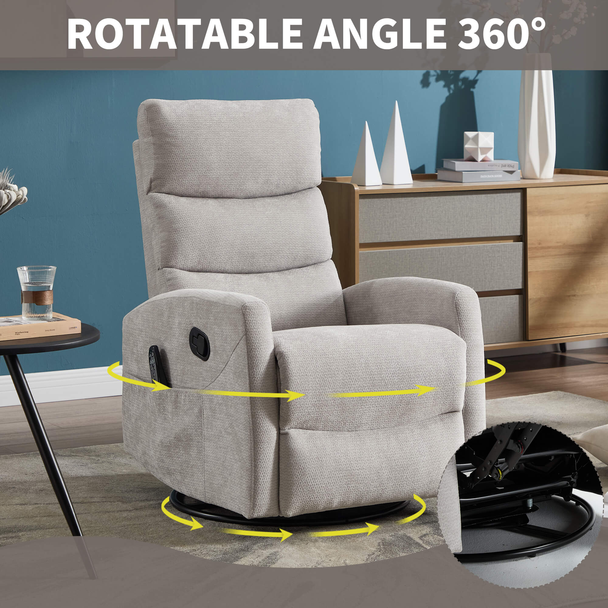 Modern Chenille Heat Massage Rocker Swivel Recliner Chair