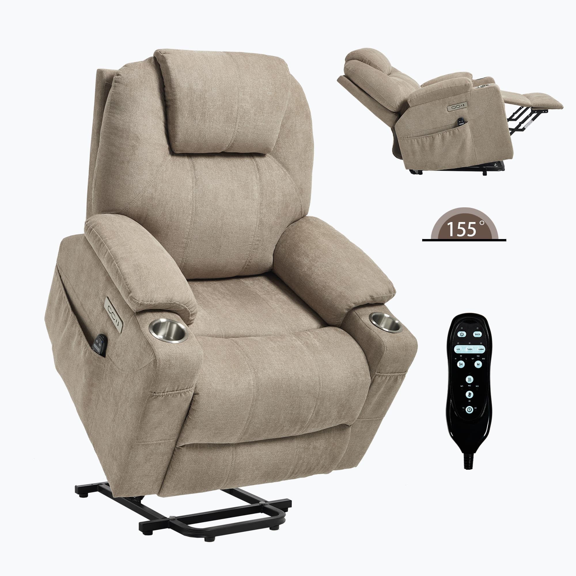 Power Lift Electric Massage Heat USB Recliner Chair