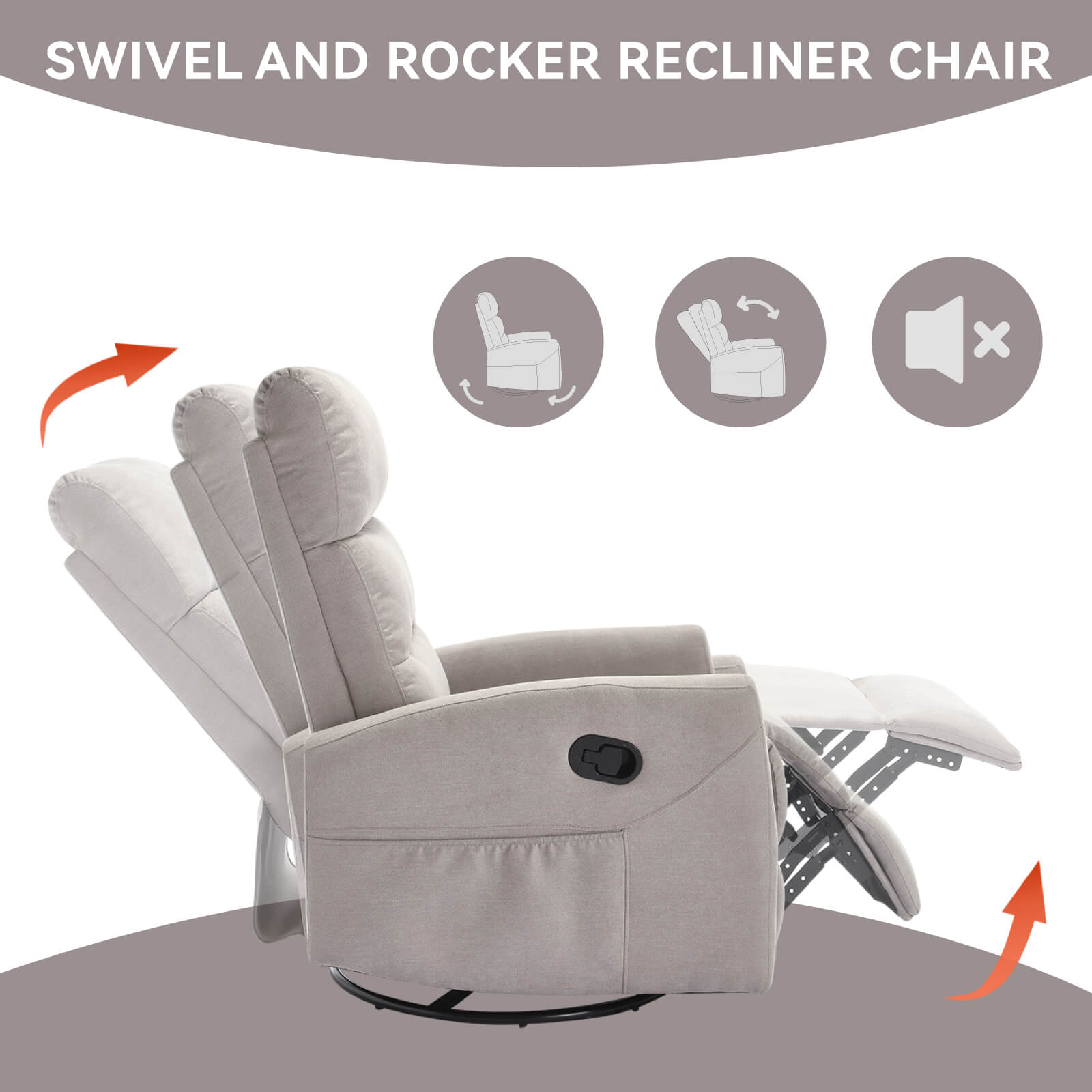 Modern Polyester Fabric Manual 360 Swivel Rocker Recliner Chair
