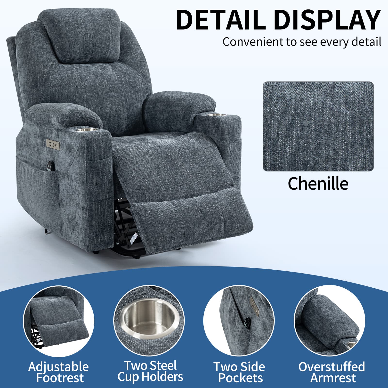 Power Lift Electric Massage Heat USB Recliner Chair