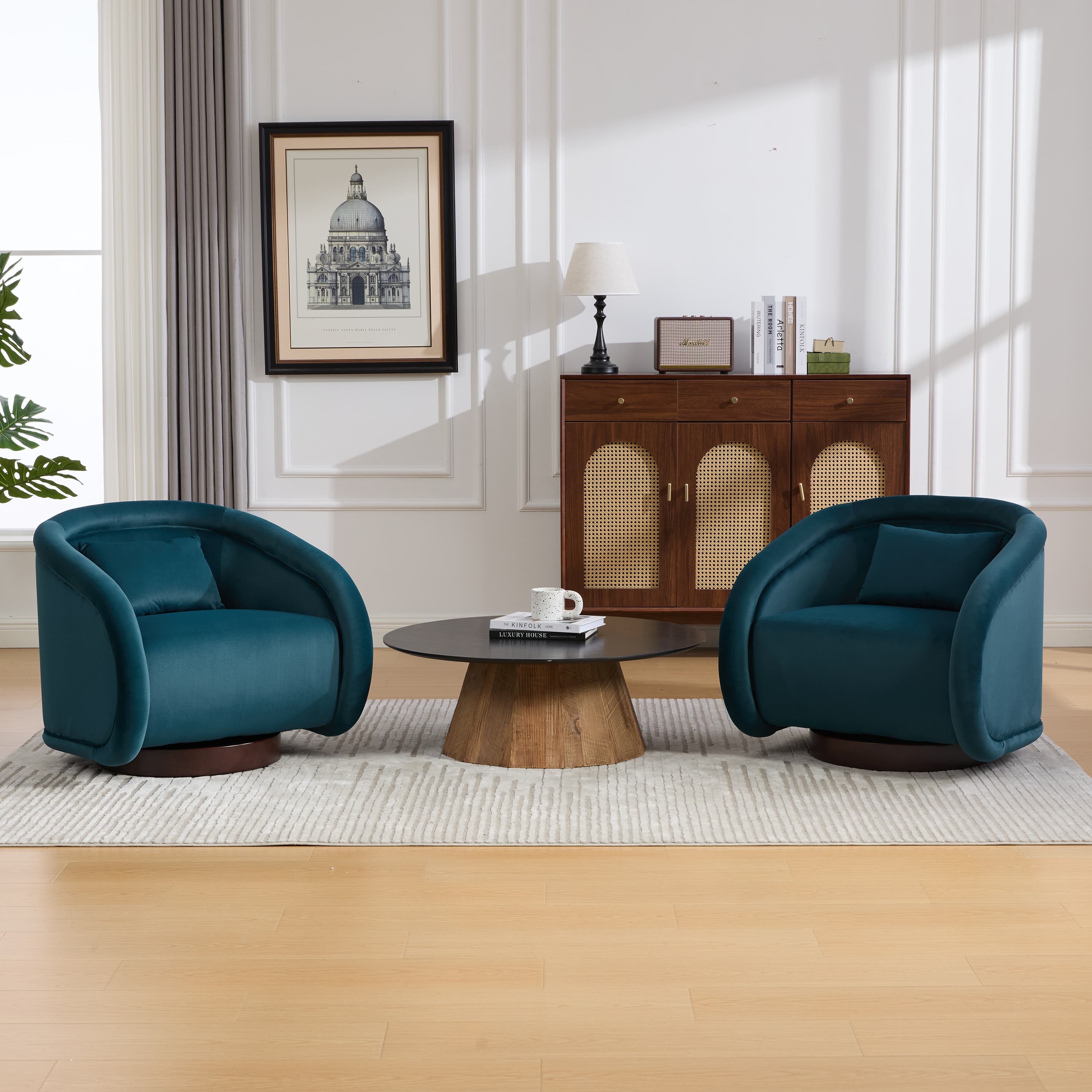 Velvet Pumpkin 360° Swivel Barrel Accent Chair