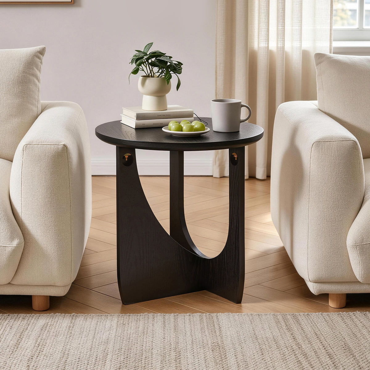 20" Modern Round Solid Wood Side Table