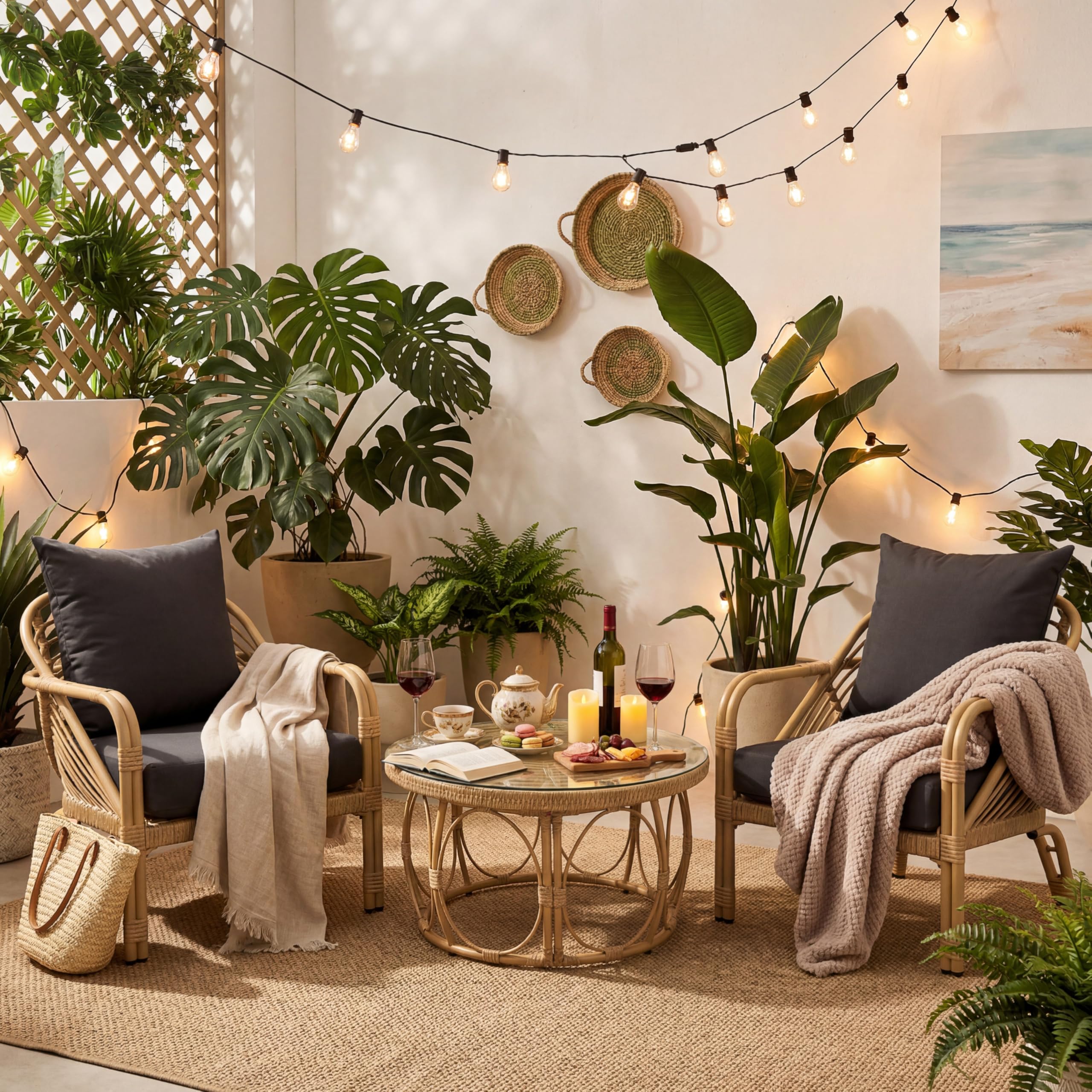Patio Rope Chairs Set with Storage Table 3 PCS - 25012SE