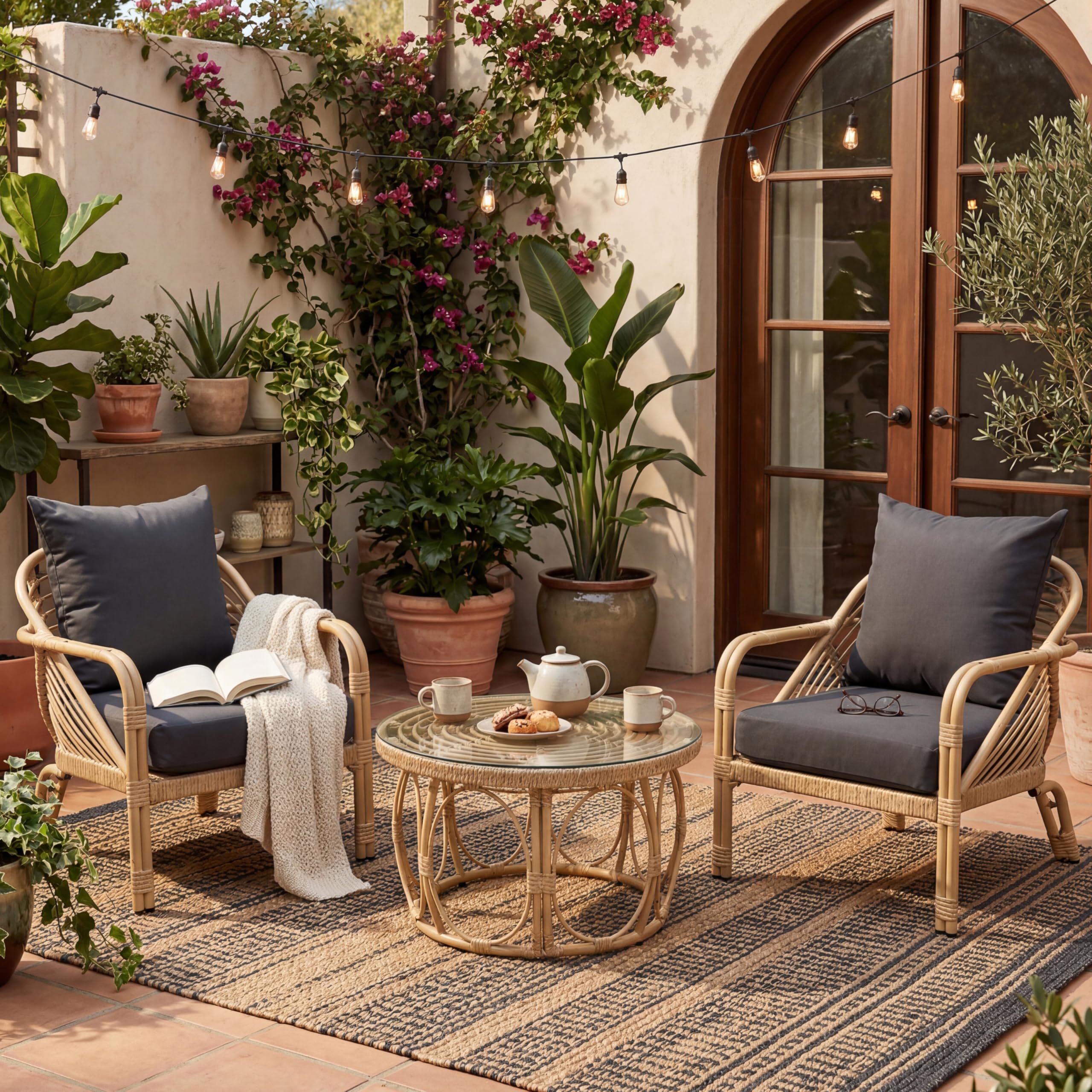 Patio Rope Chairs Set with Storage Table 3 PCS - 25012SE