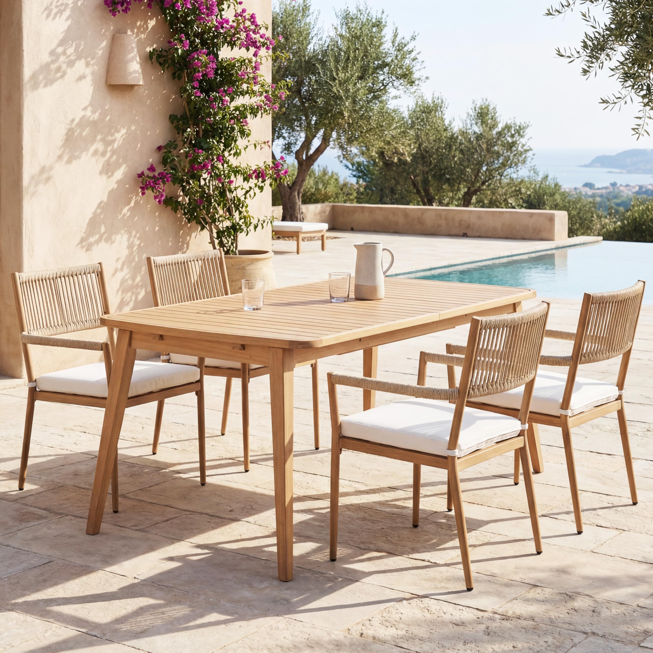 Extendable Solid Wood Farmhouse Outdoor Patio Dining Table for 6 to 8