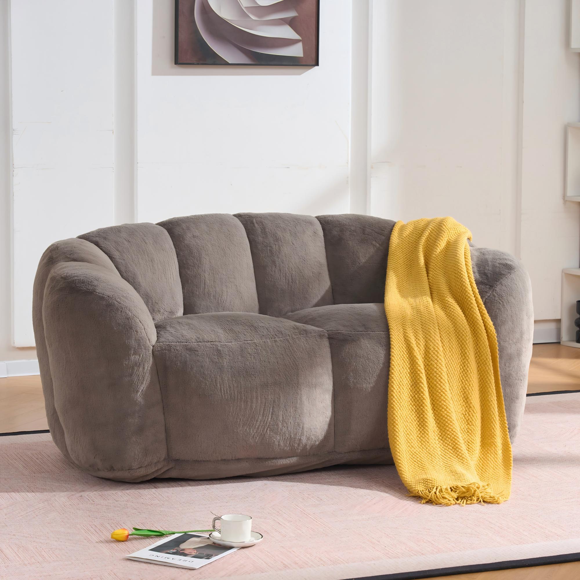 60" Faux Fur Bean Bag Loveseat Floor Lazy Sofa