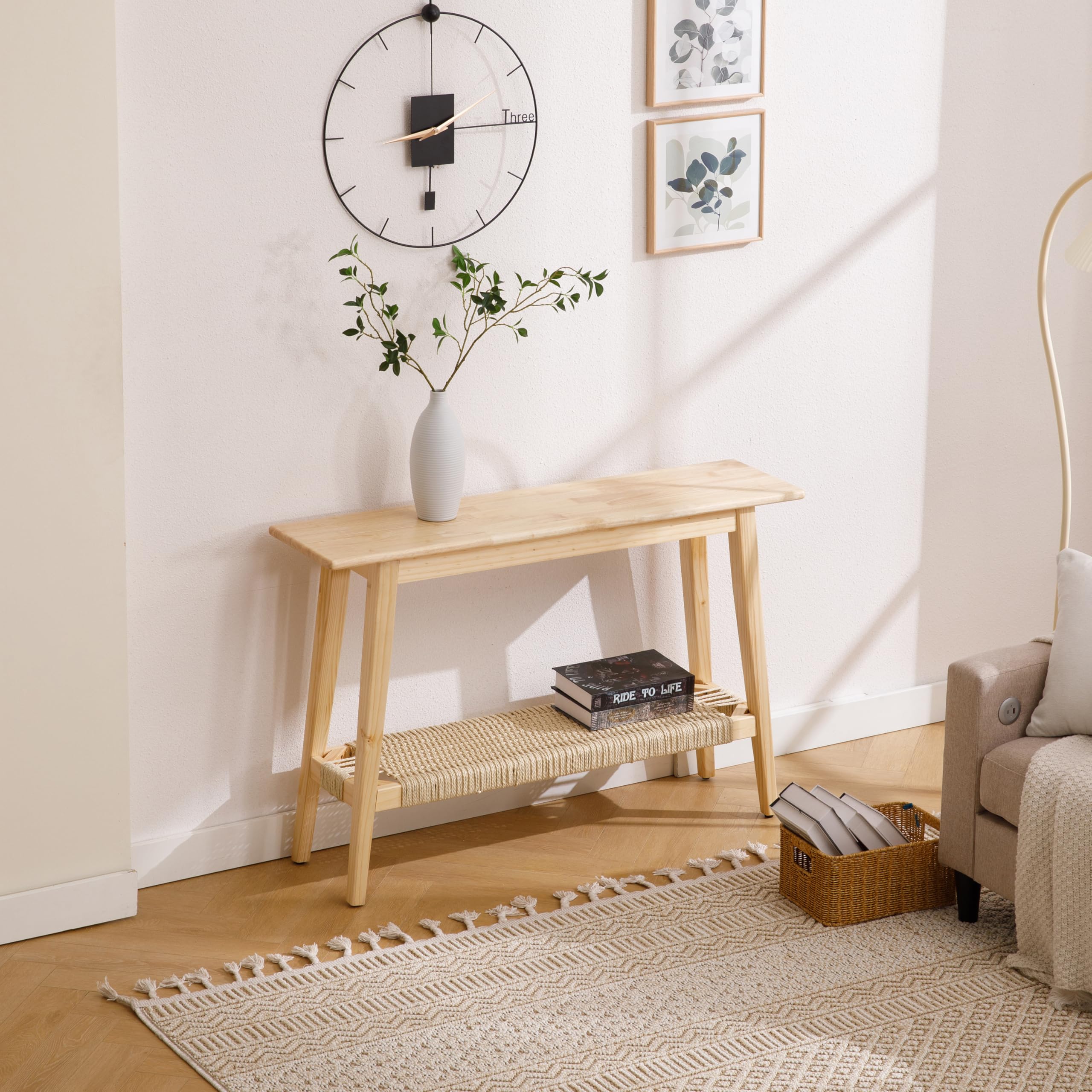 Kmax Natural Entryway Table with Rattan Storage Shelf - 22162ET