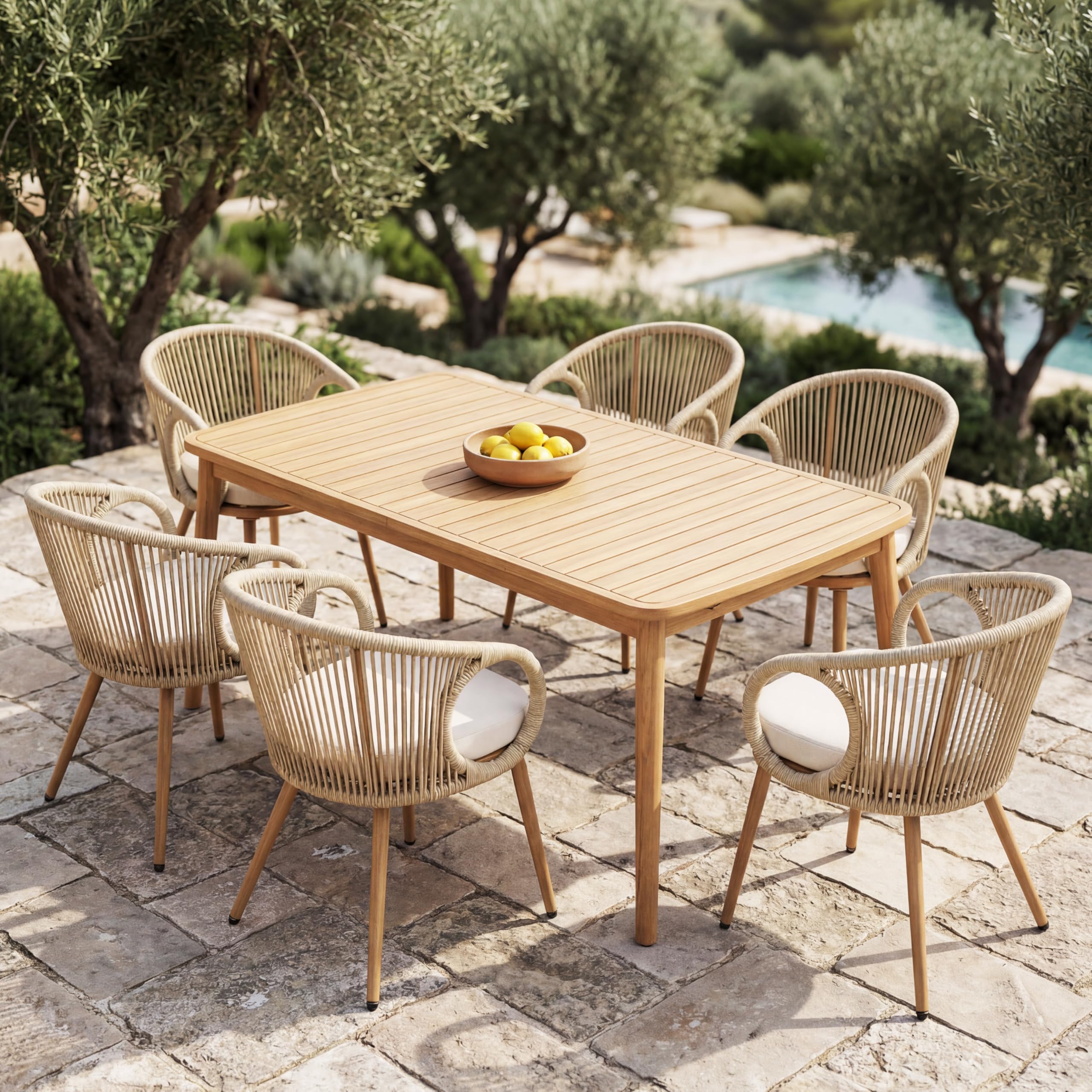 Extendable Solid Wood Farmhouse Outdoor Patio Dining Table for 6 to 8