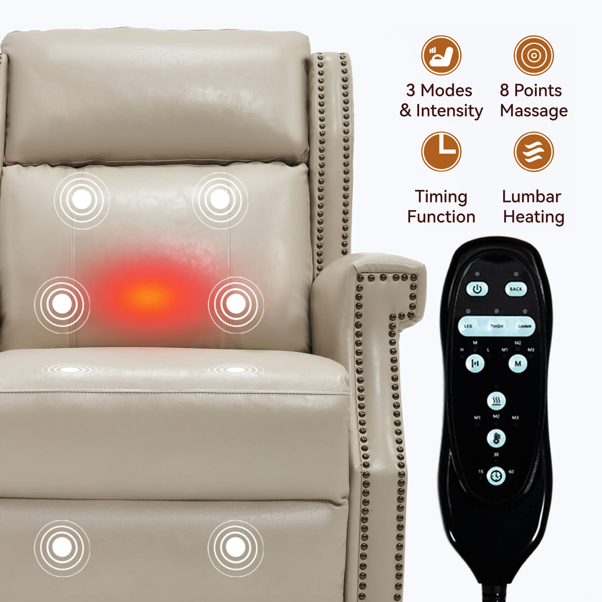 Waxed Faux Leather Massage Heat Modern Manual Recliner Chair