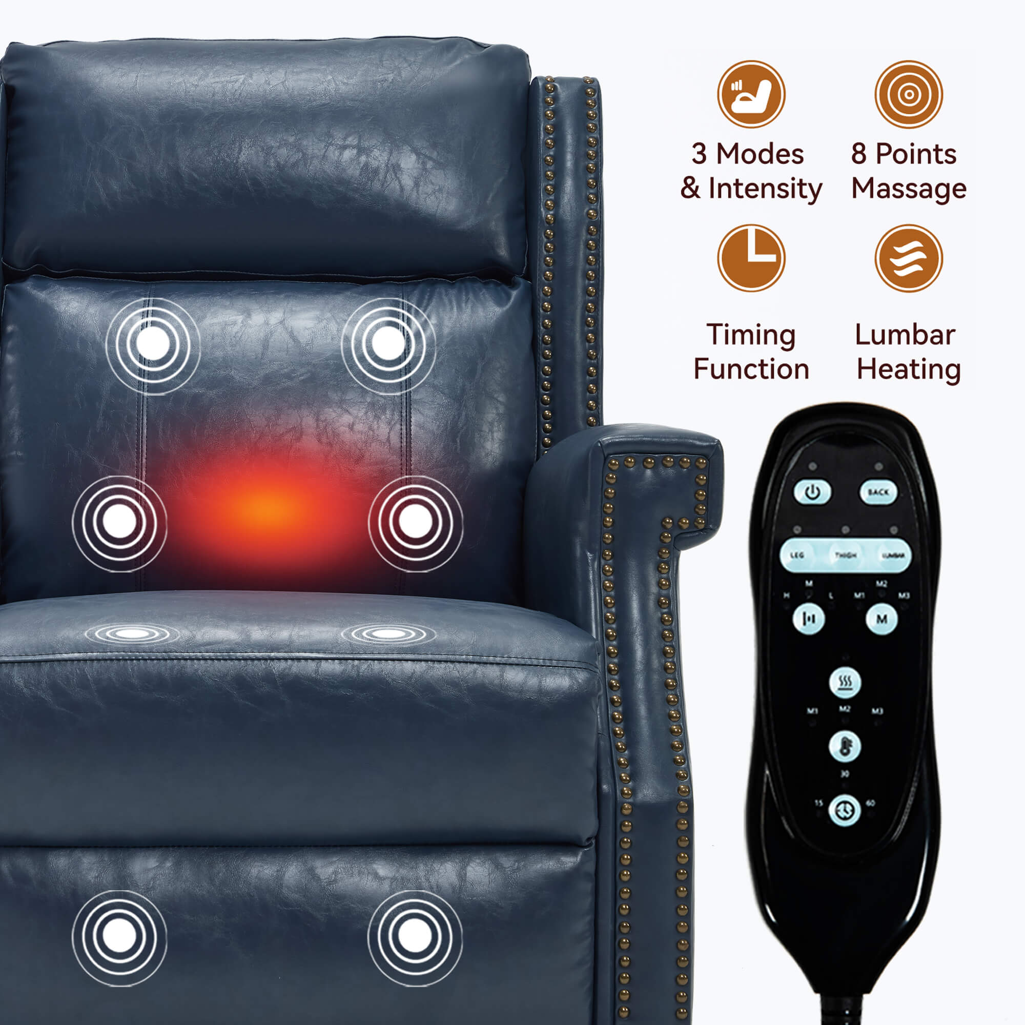 Waxed Faux Leather Massage Heat Modern Manual Recliner Chair