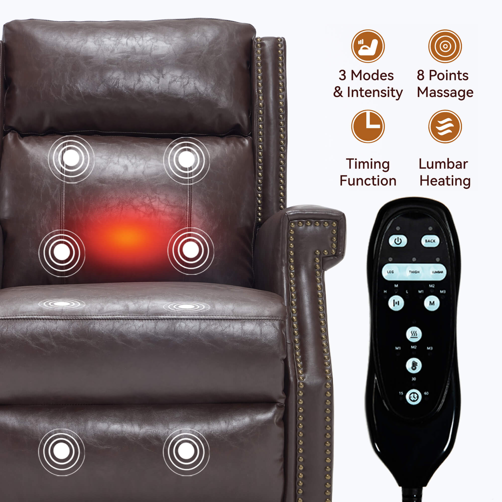 Waxed Faux Leather Massage Heat Modern Manual Recliner Chair