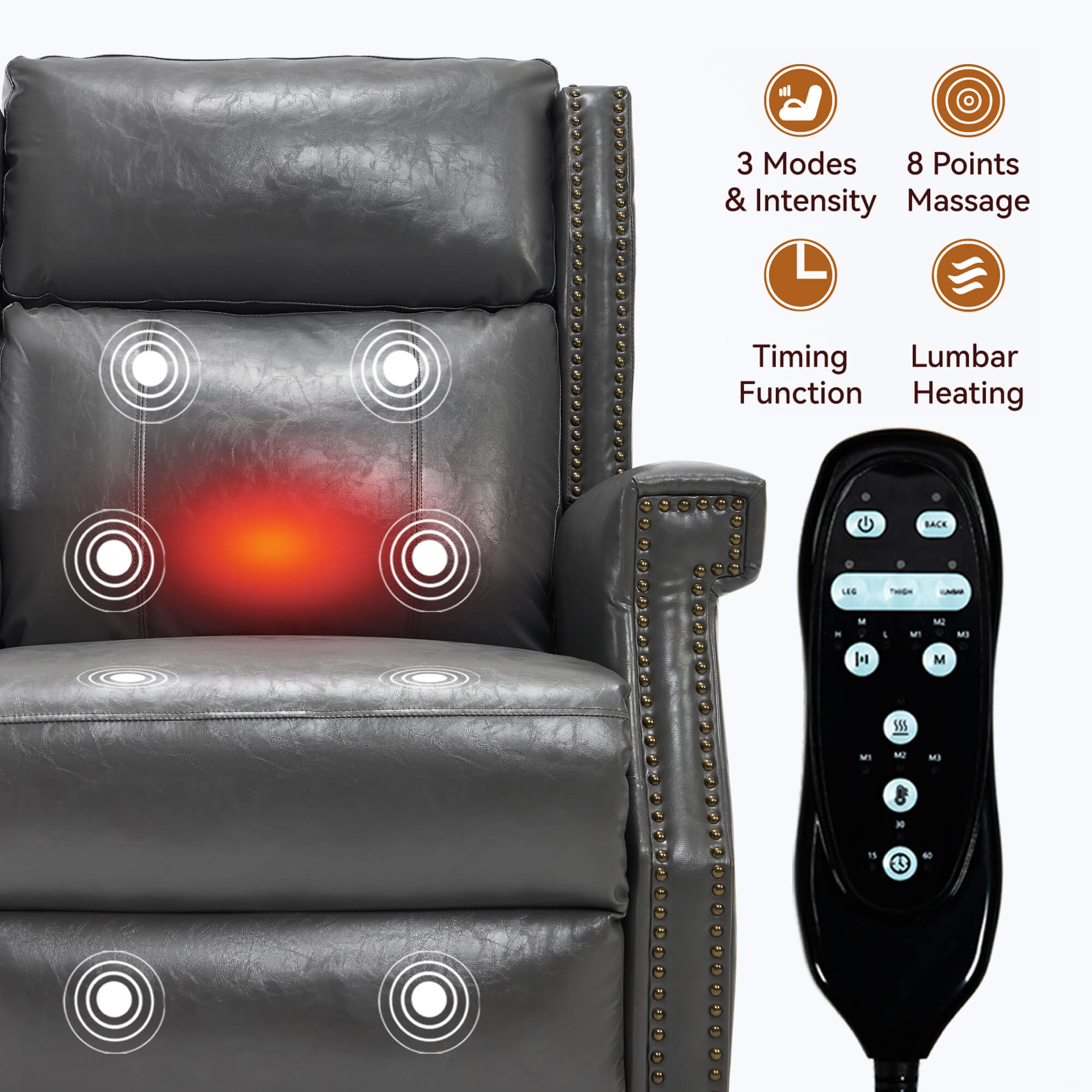 Waxed Faux Leather Massage Heat Modern Manual Recliner Chair