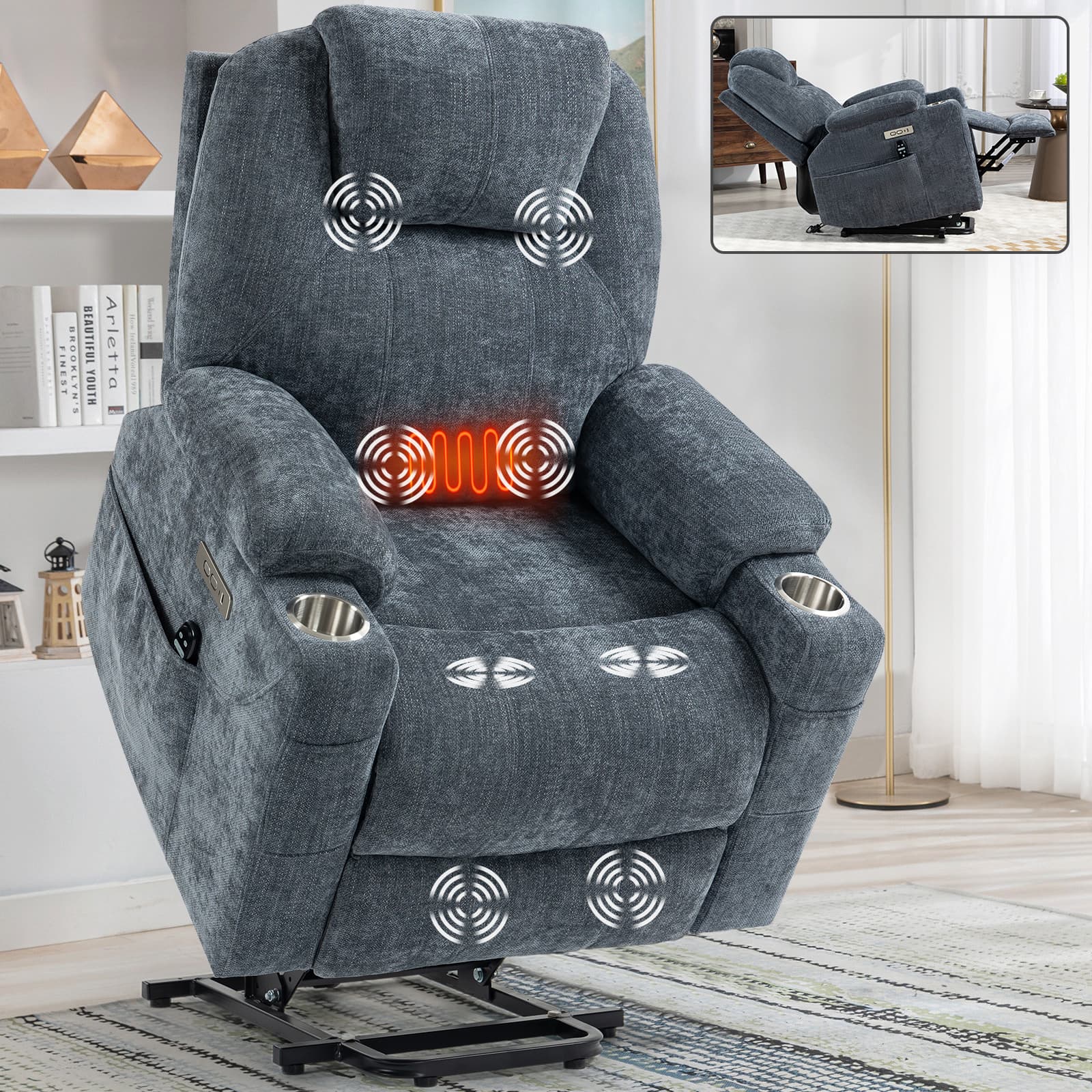 8-Point Massage & Lumbar Heat Power Lift Recliner Chair